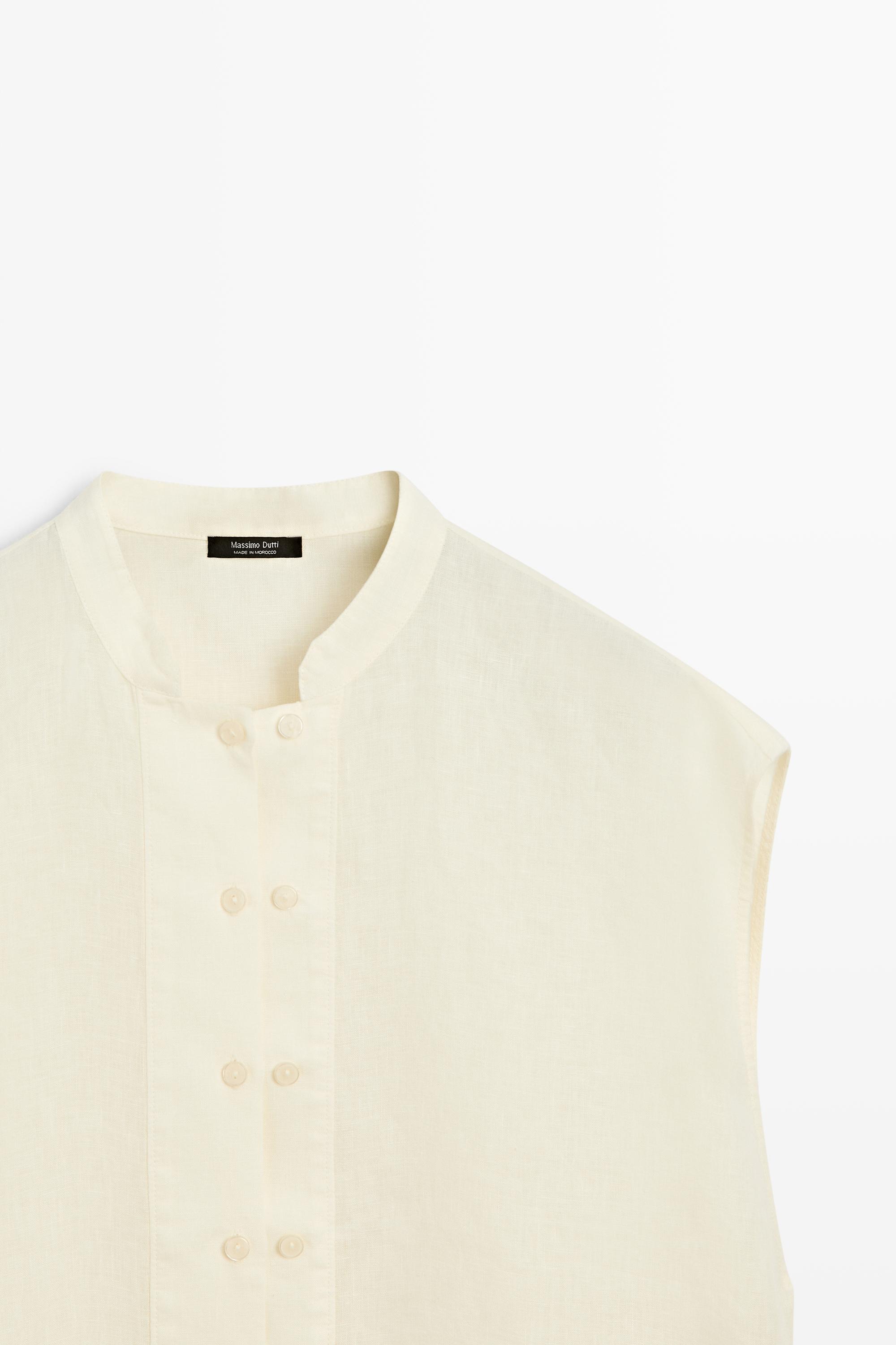 Flowing 100% linen shirt with button detail — YELLOW