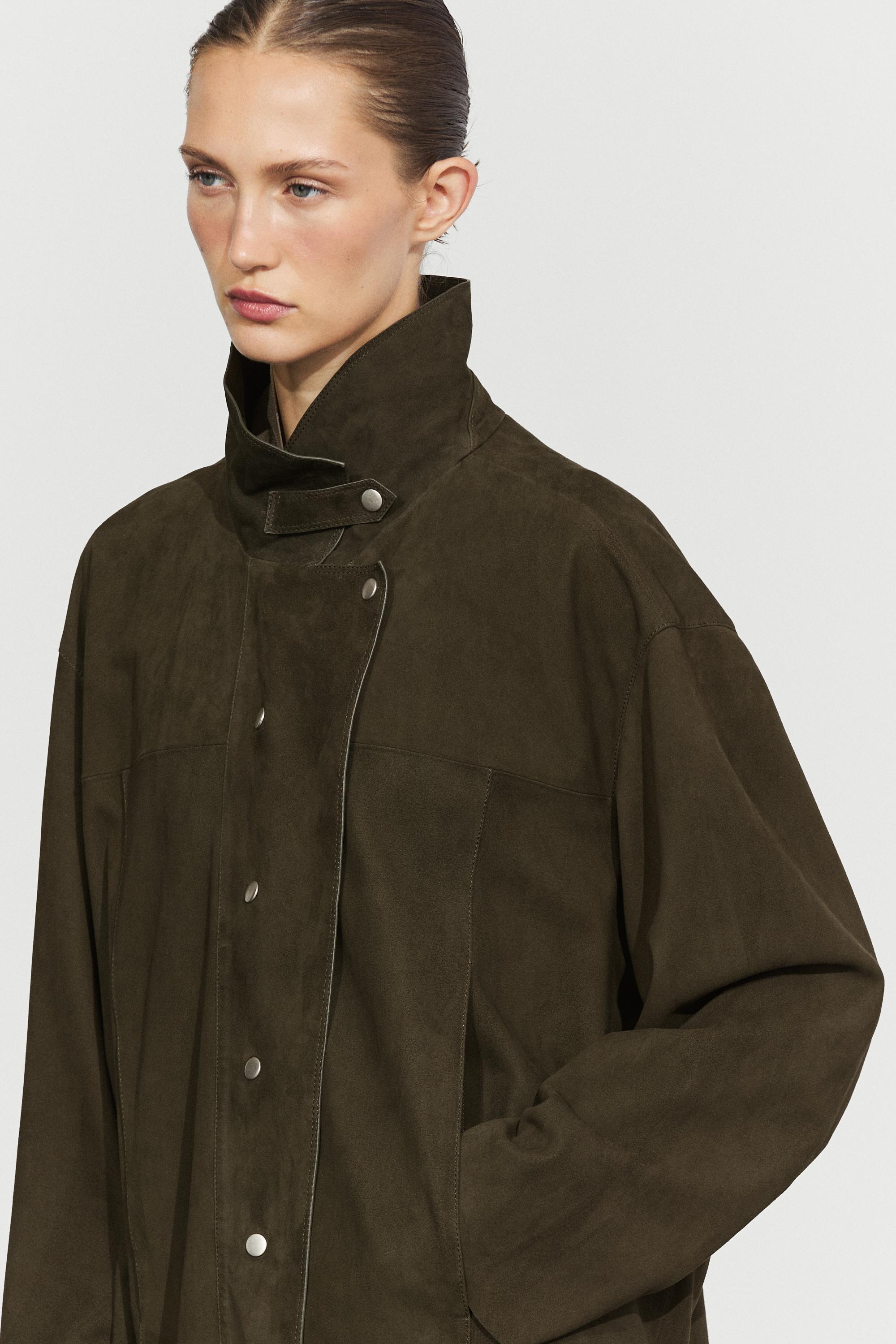 High-neck faux suede jacket