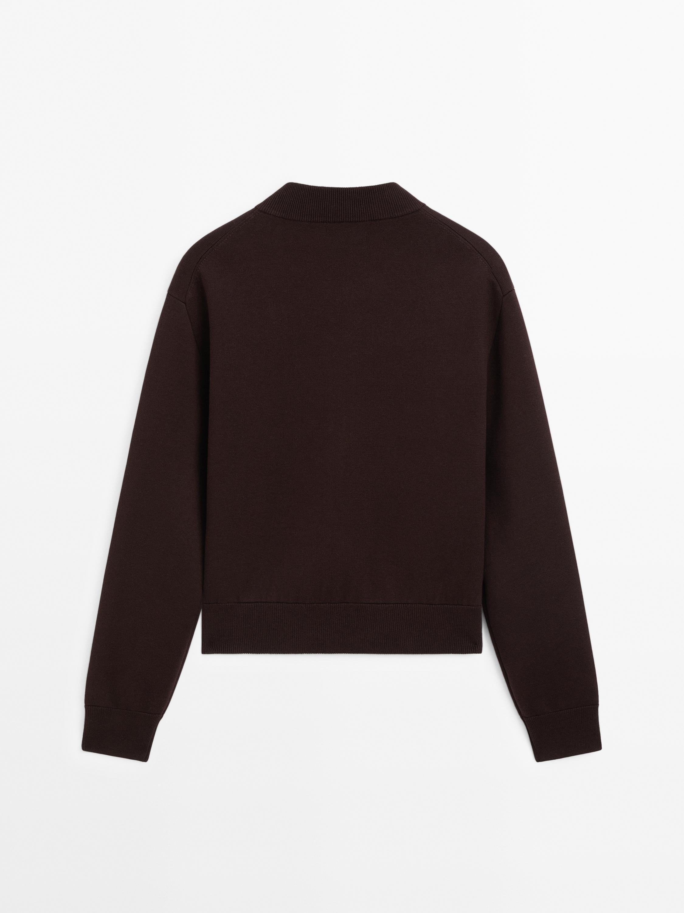 Cotton blend zip-up knit cardigan