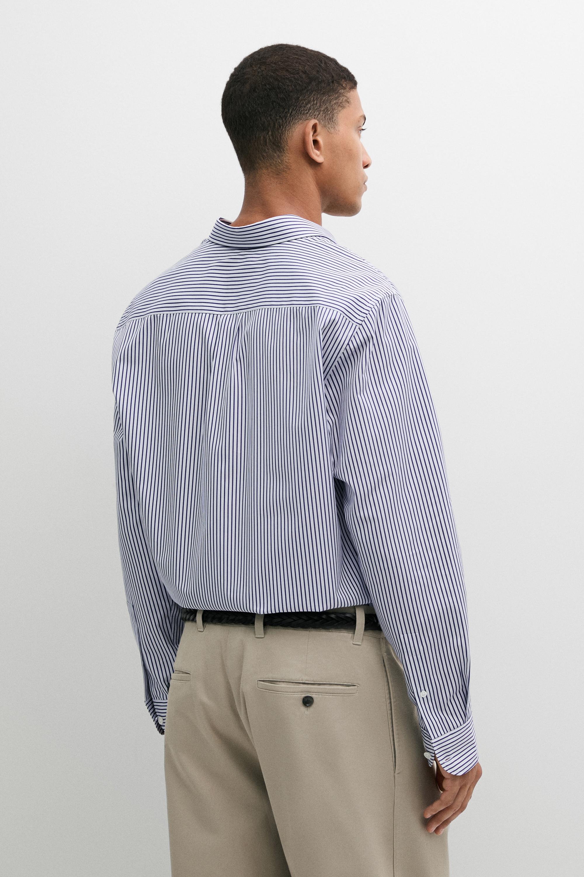 100% cotton regular fit striped shirt — NAVY BLUE