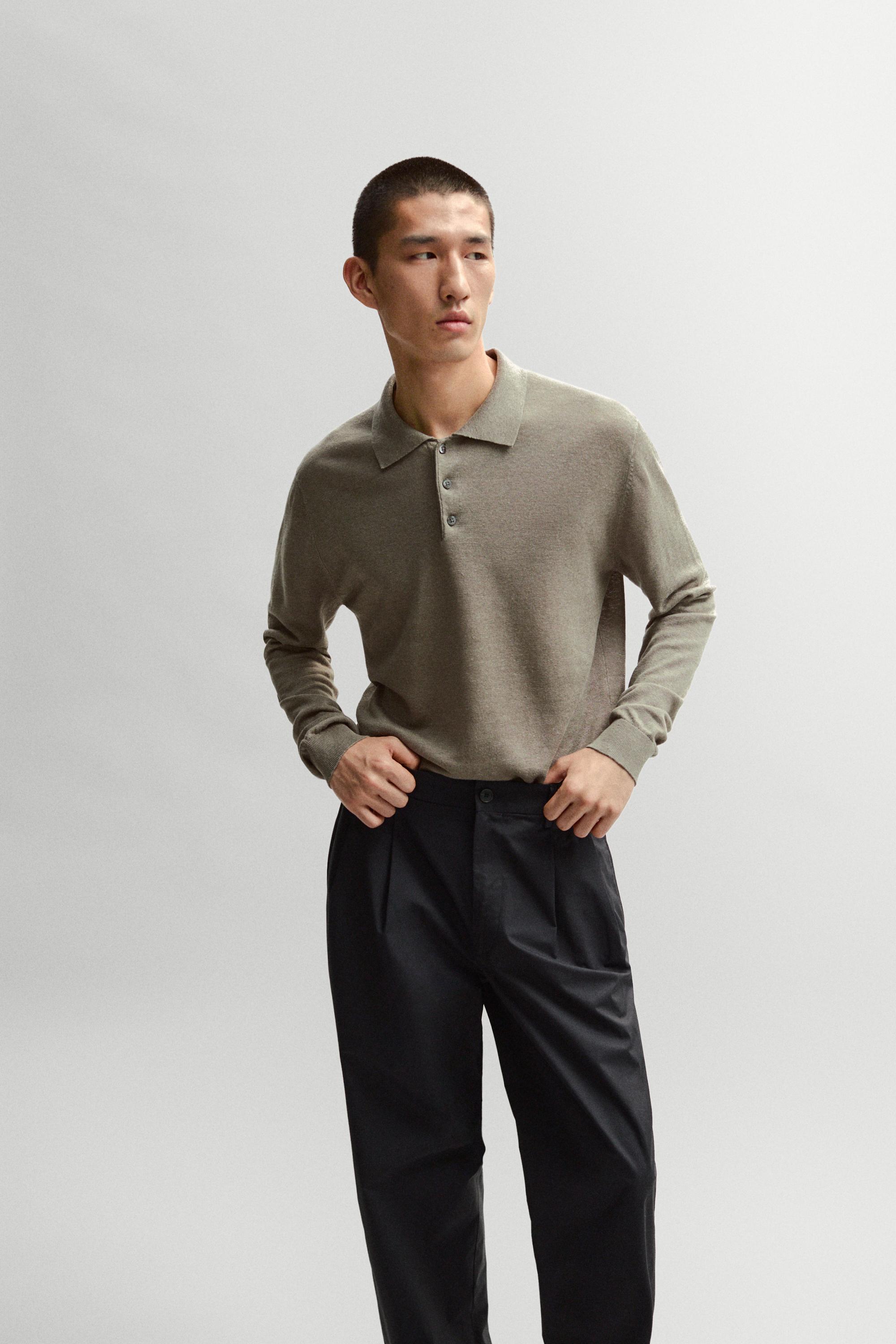 Cotton trousers with double darts — NAVY BLUE