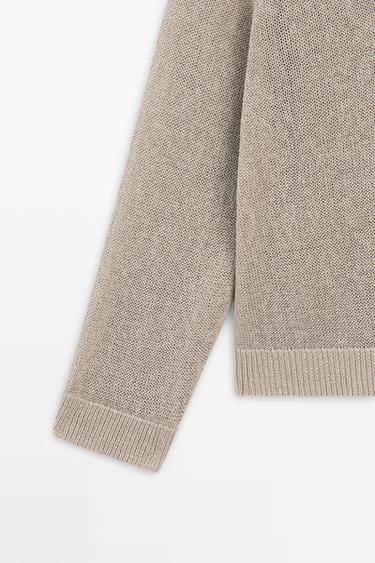 Cotton blend V-neck knit sweater — MINK 7