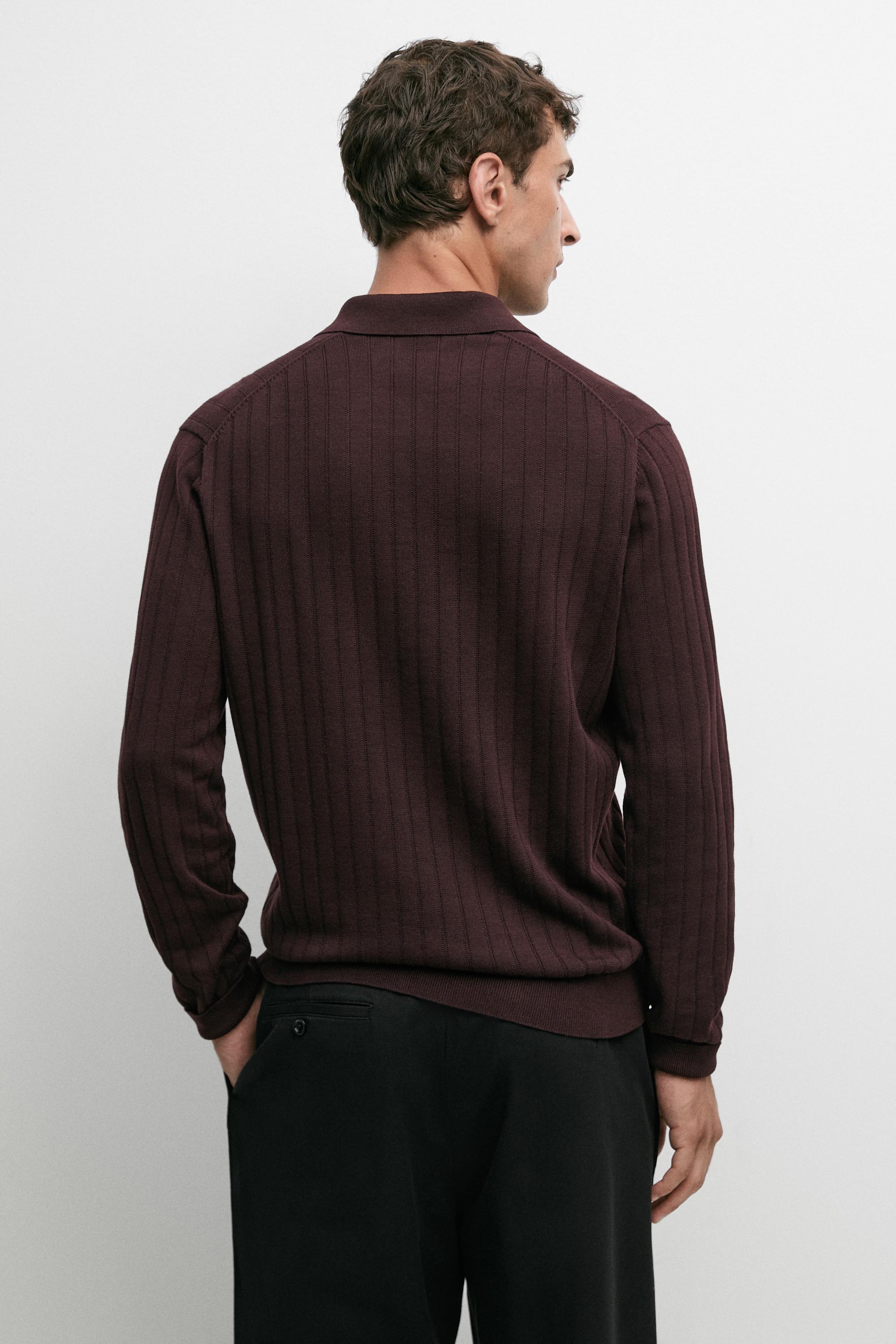 100% Cotton Knit Polo Sweater — BURGUNDY