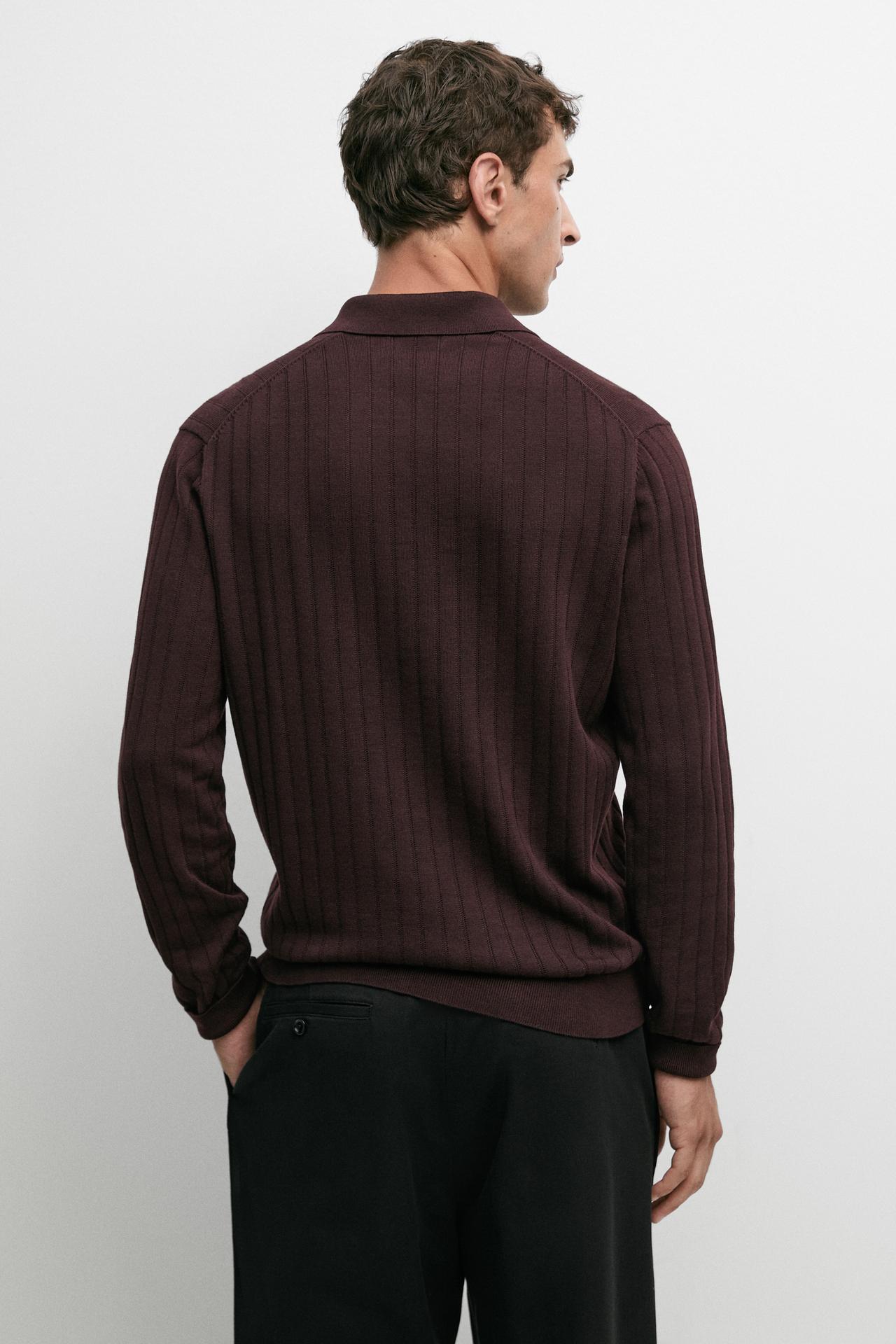 100% Cotton Knit Polo Sweater — BURGUNDY