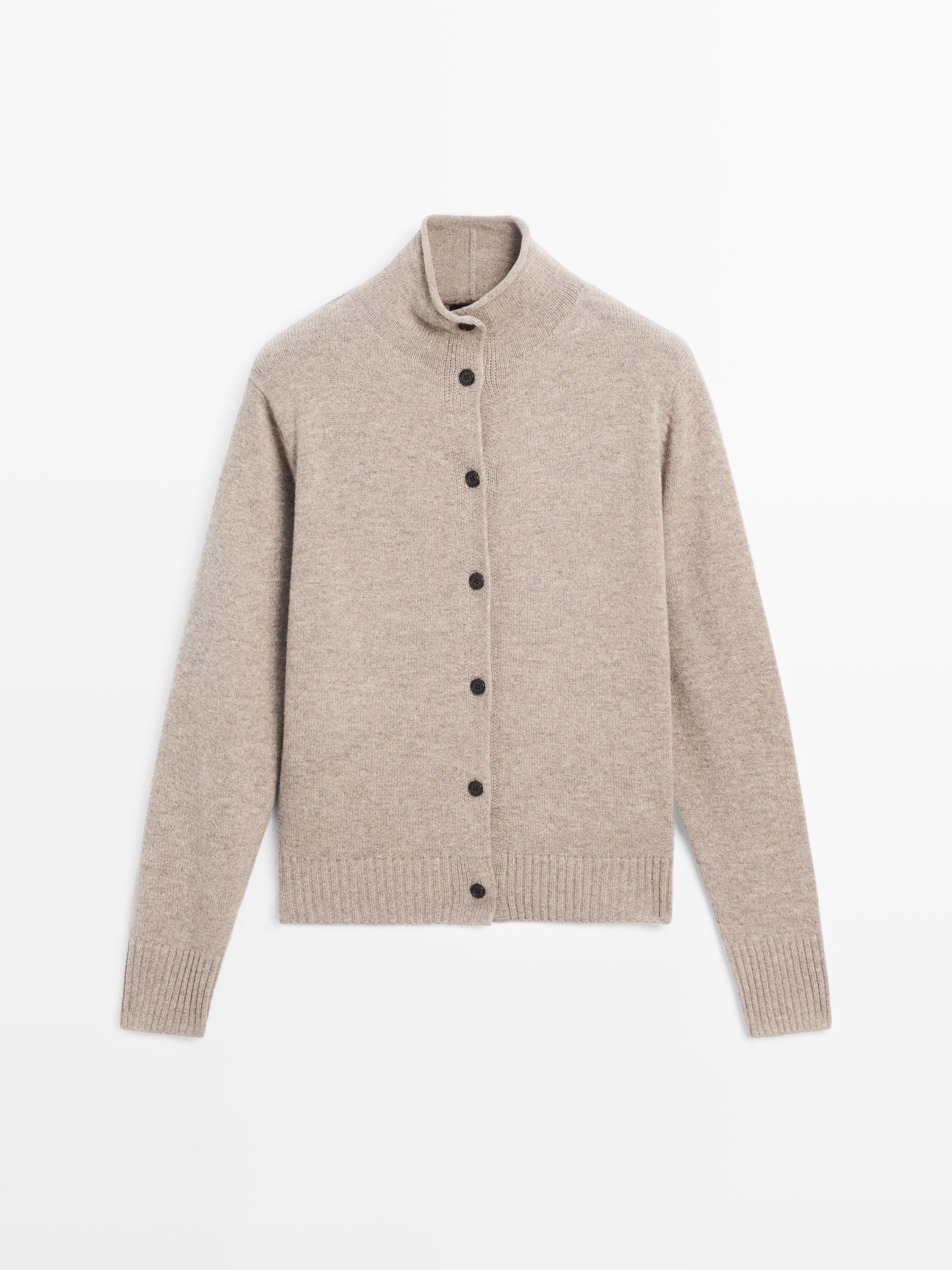 Wool high neck knit cardigan