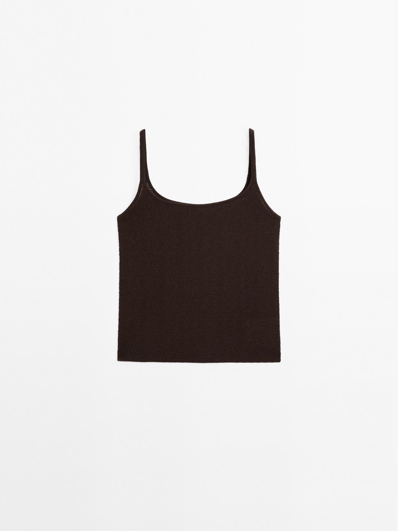 Massimo Dutti - Dames - Soepelvallende Tricot Top Met Bandjes - Bruin - L