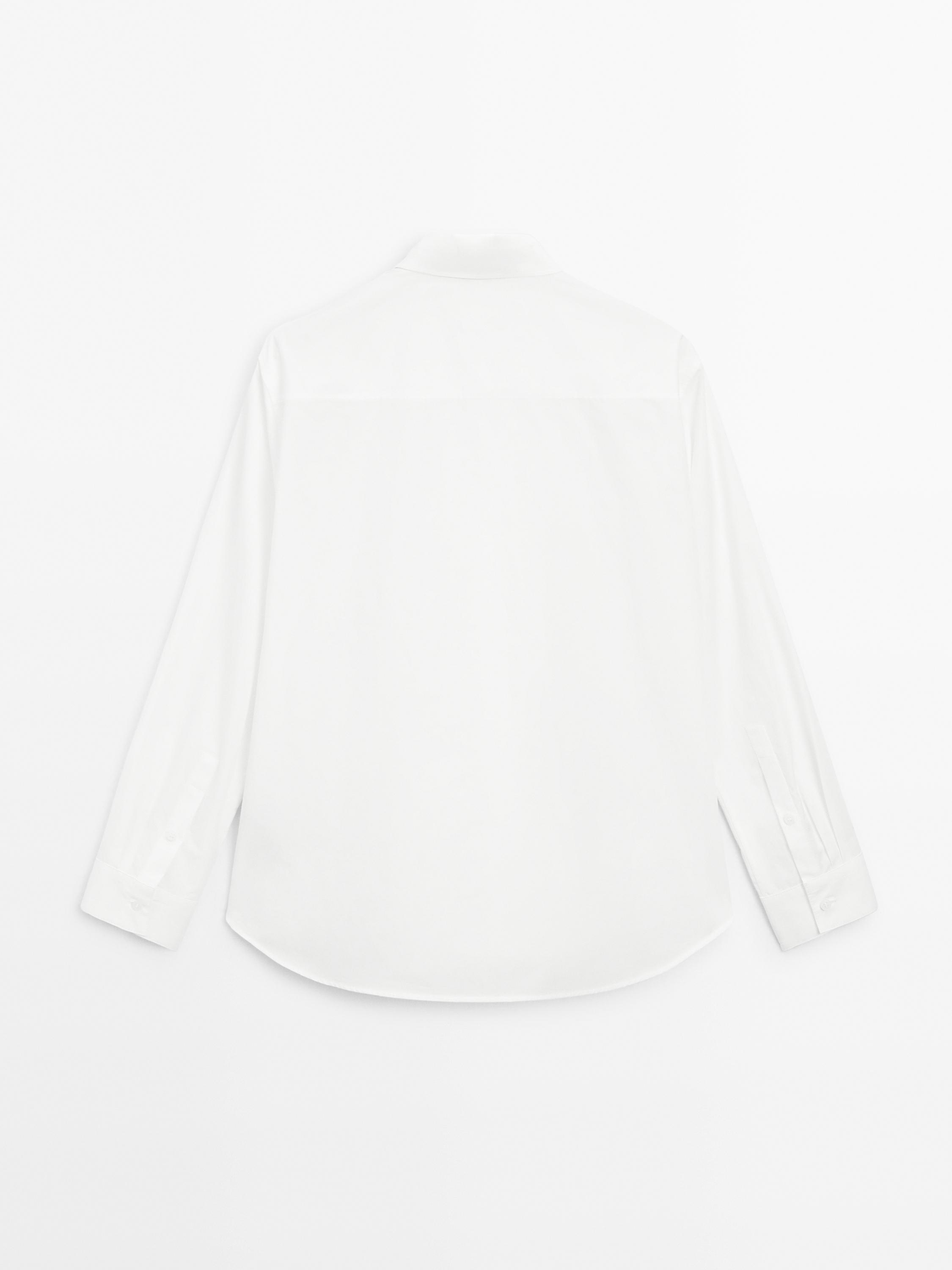 Poplin shirt with hidden buttons — WHITE
