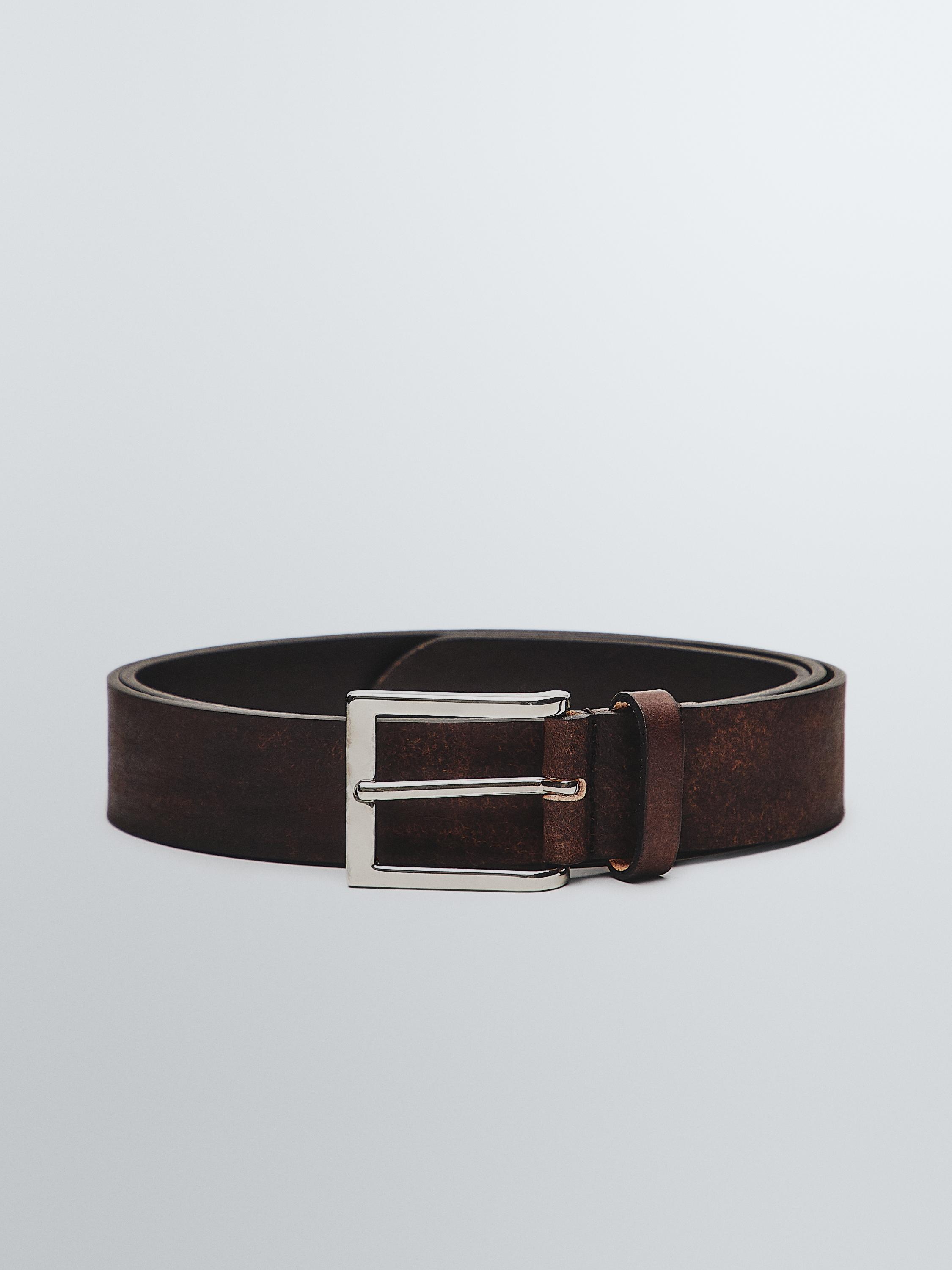 Distressed leather belt — MOLE BROWN