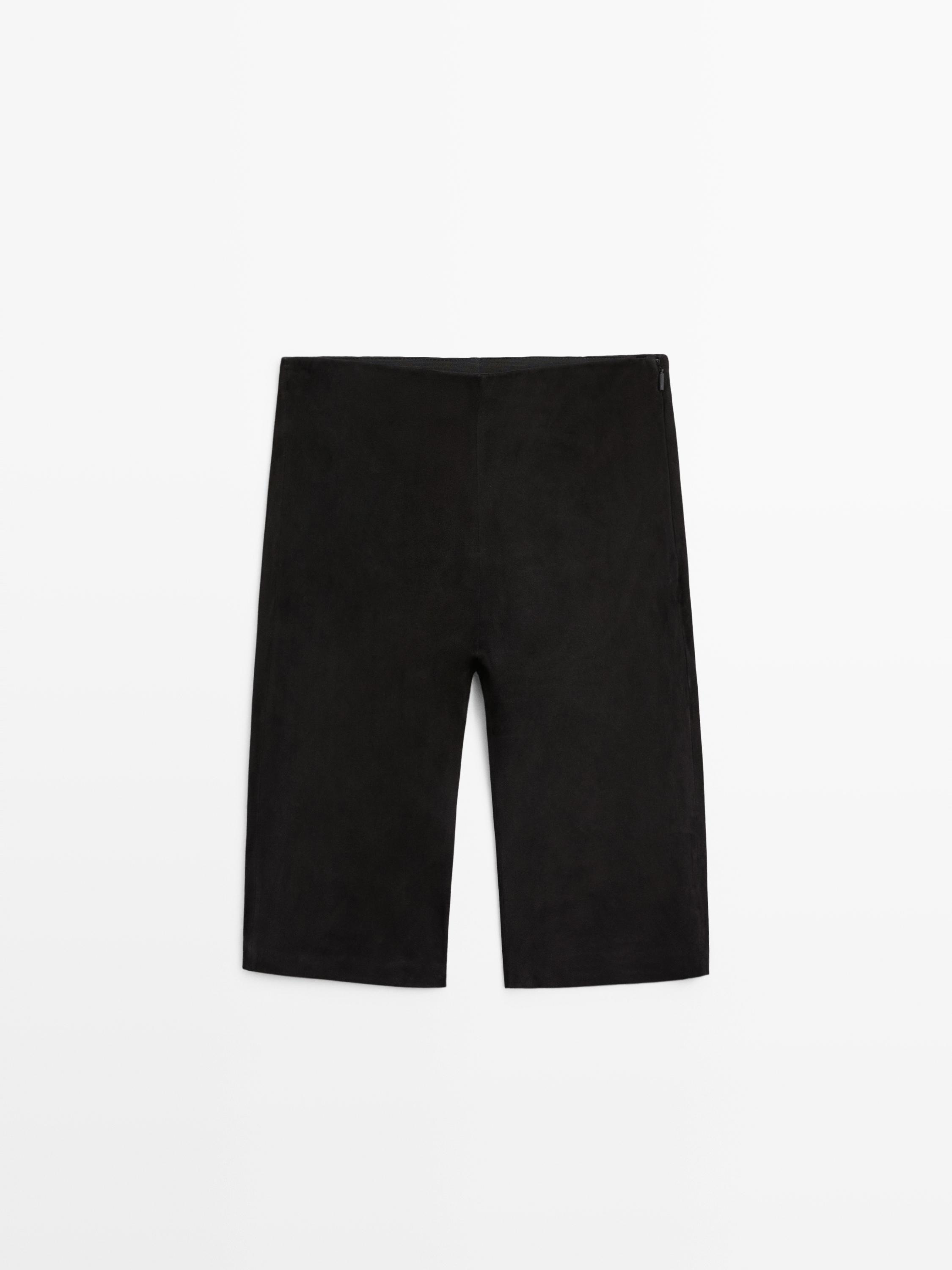 Suede leather cycling shorts — BLACK