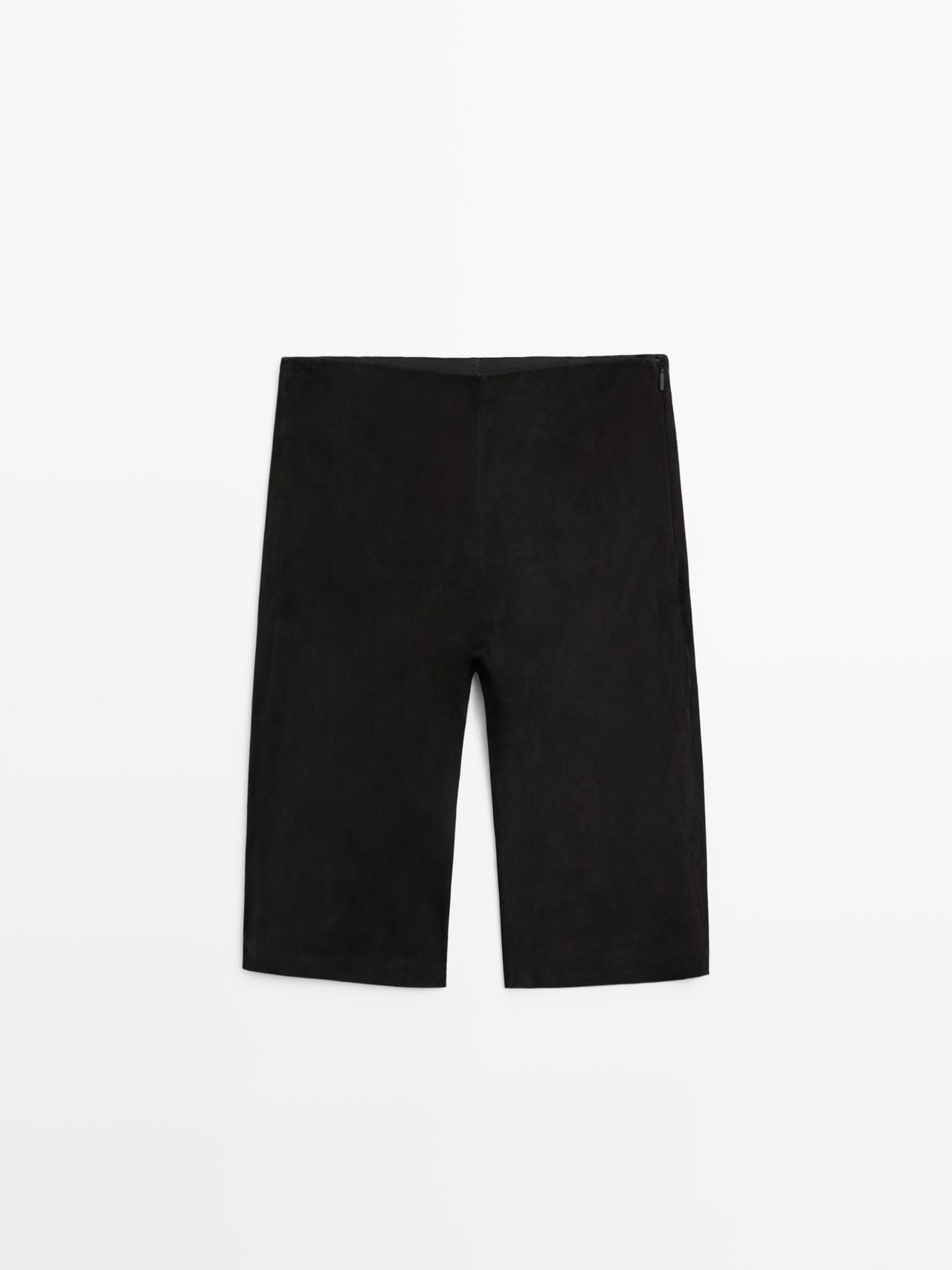 Suede leather cycling shorts — BLACK