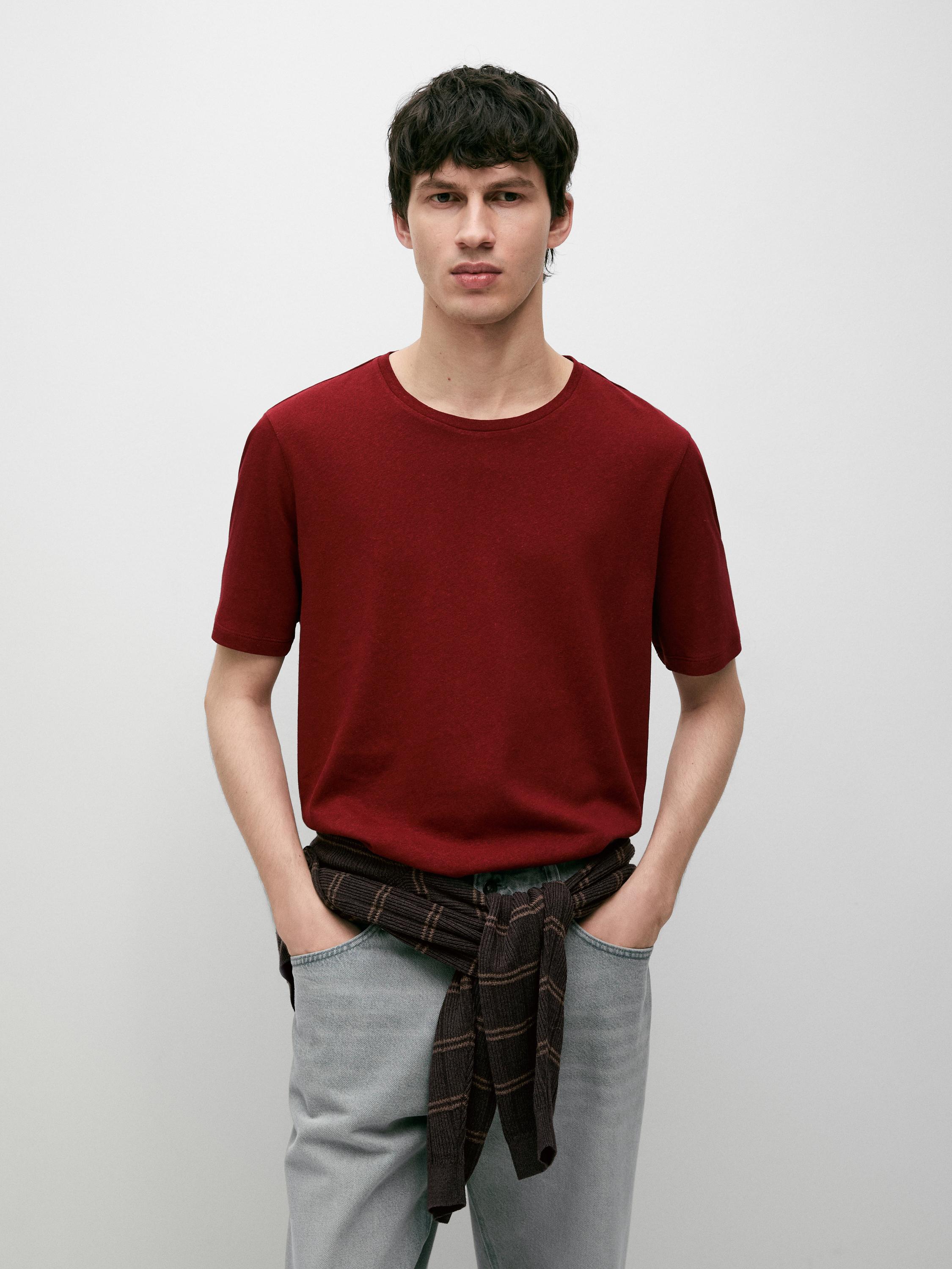Short sleeve linen and cotton T-shirt — RED