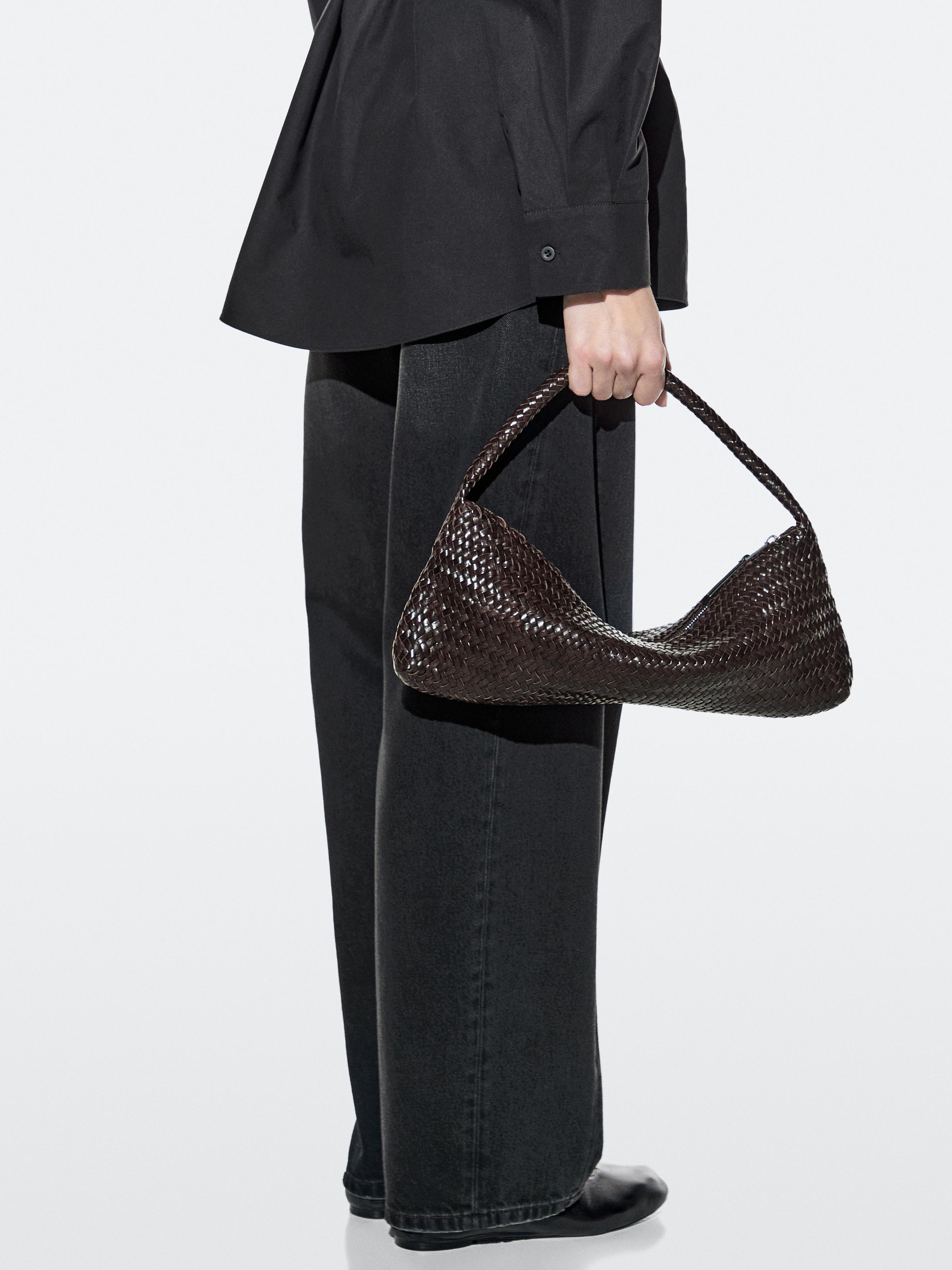 Nappa leather woven croissant bag — BROWN