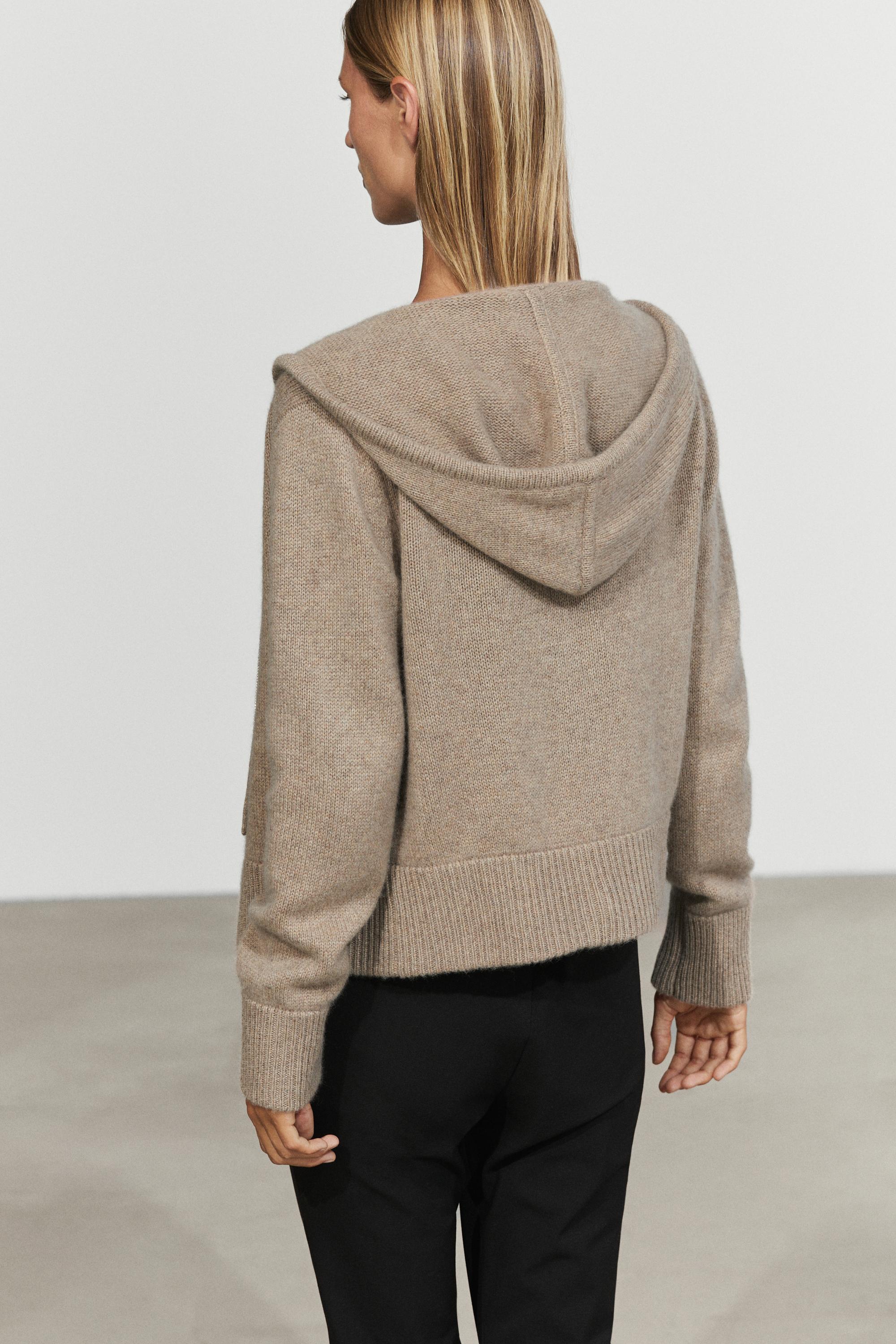 100% cashmere hooded zip-up cardigan