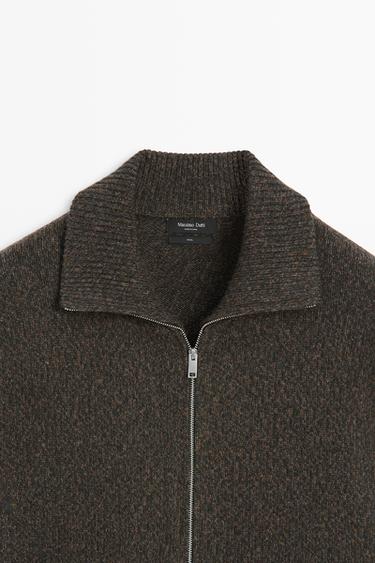 100% wool knit zip-up cardigan — PINE GREEN 9