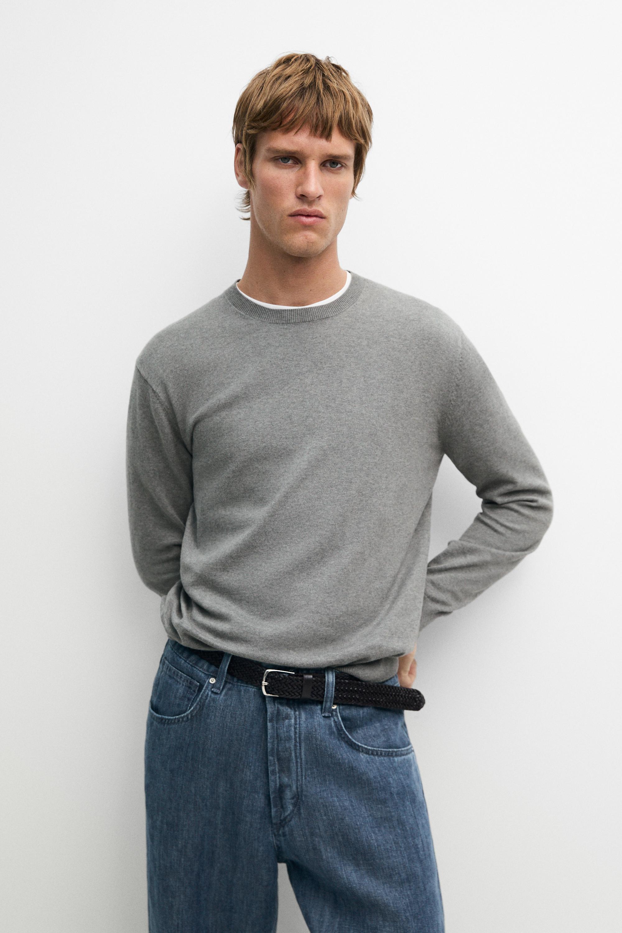 Cotton blend knit sweater — ANTHRACITE GREY