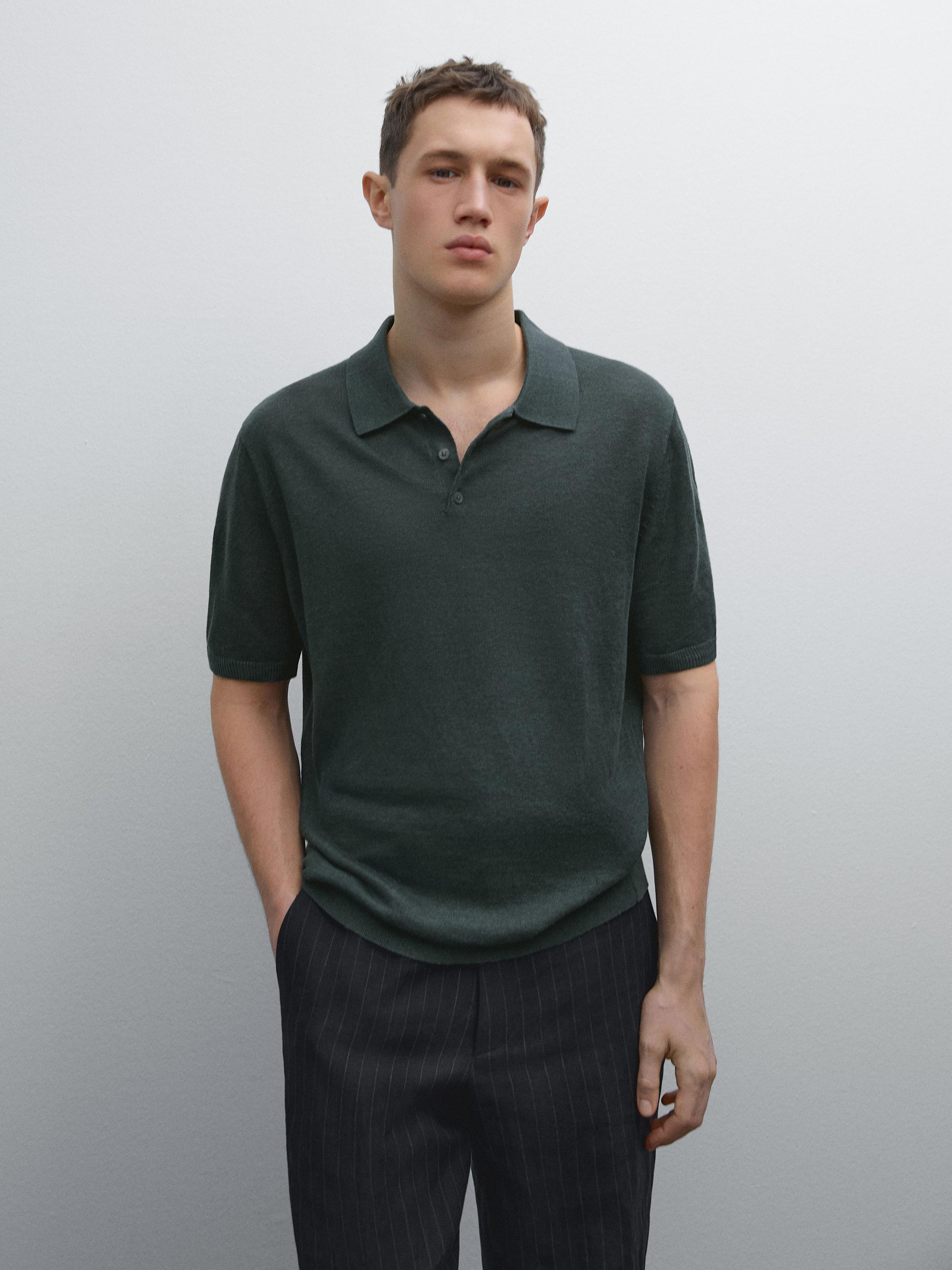 100% linen knit polo shirt