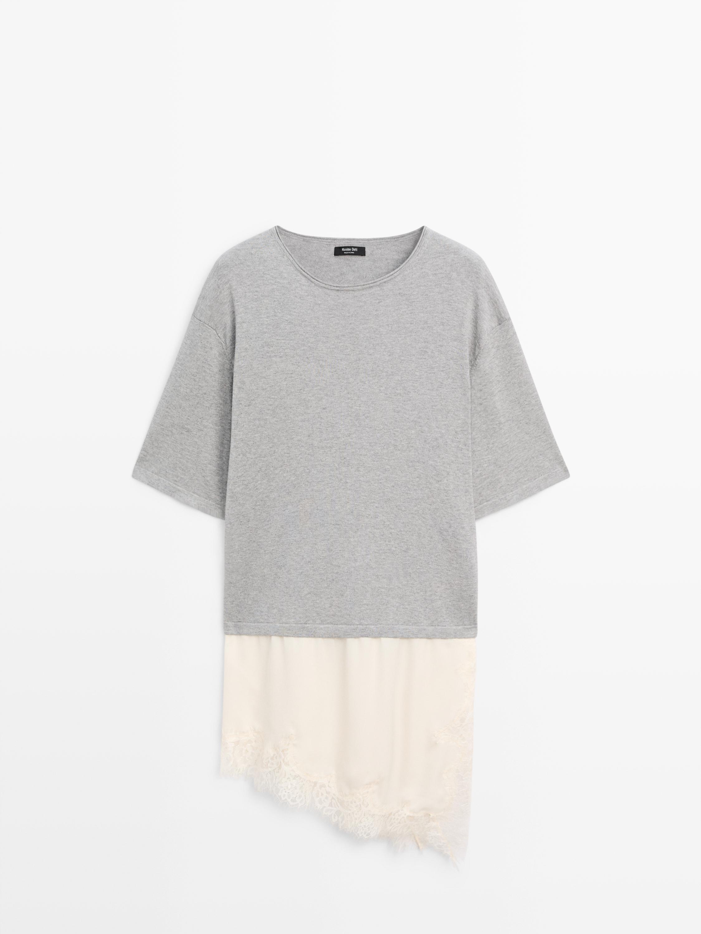 Sweater with contrast lace detail — MEDIUM GREY