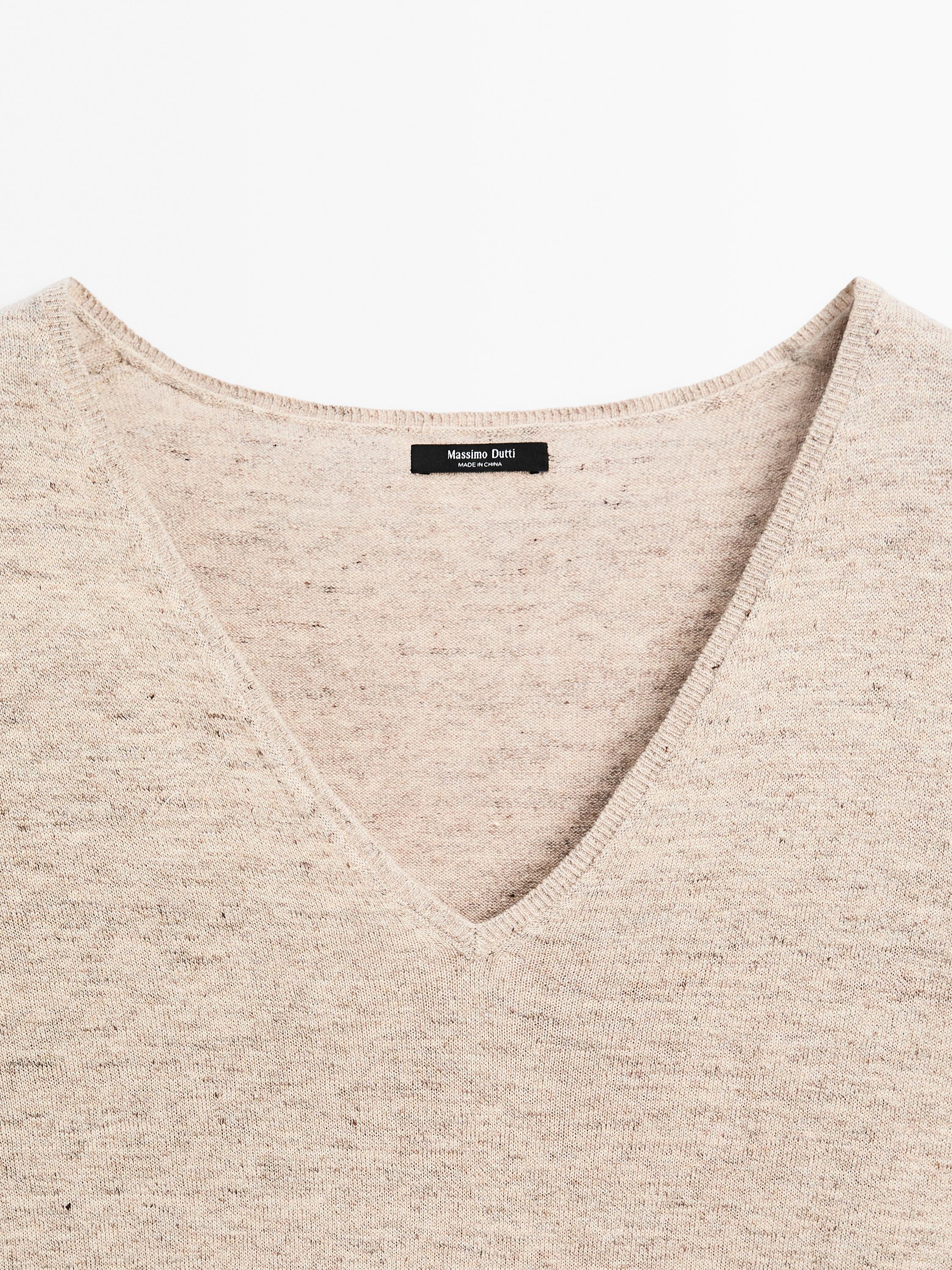 Linen blend dress with lace trim