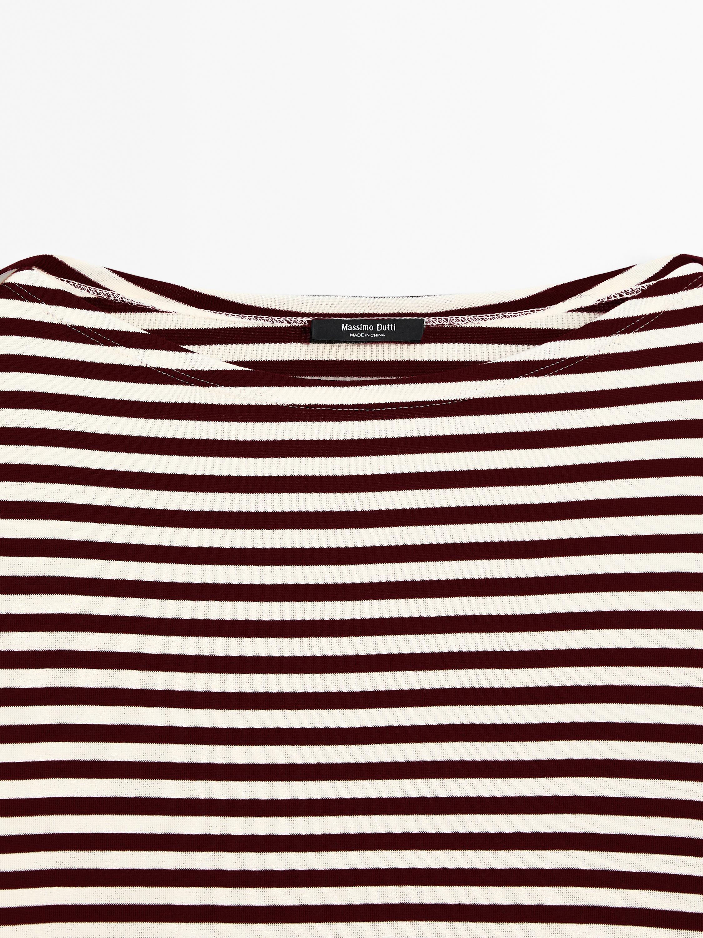 Striped T-shirt with crossover shoulder detail