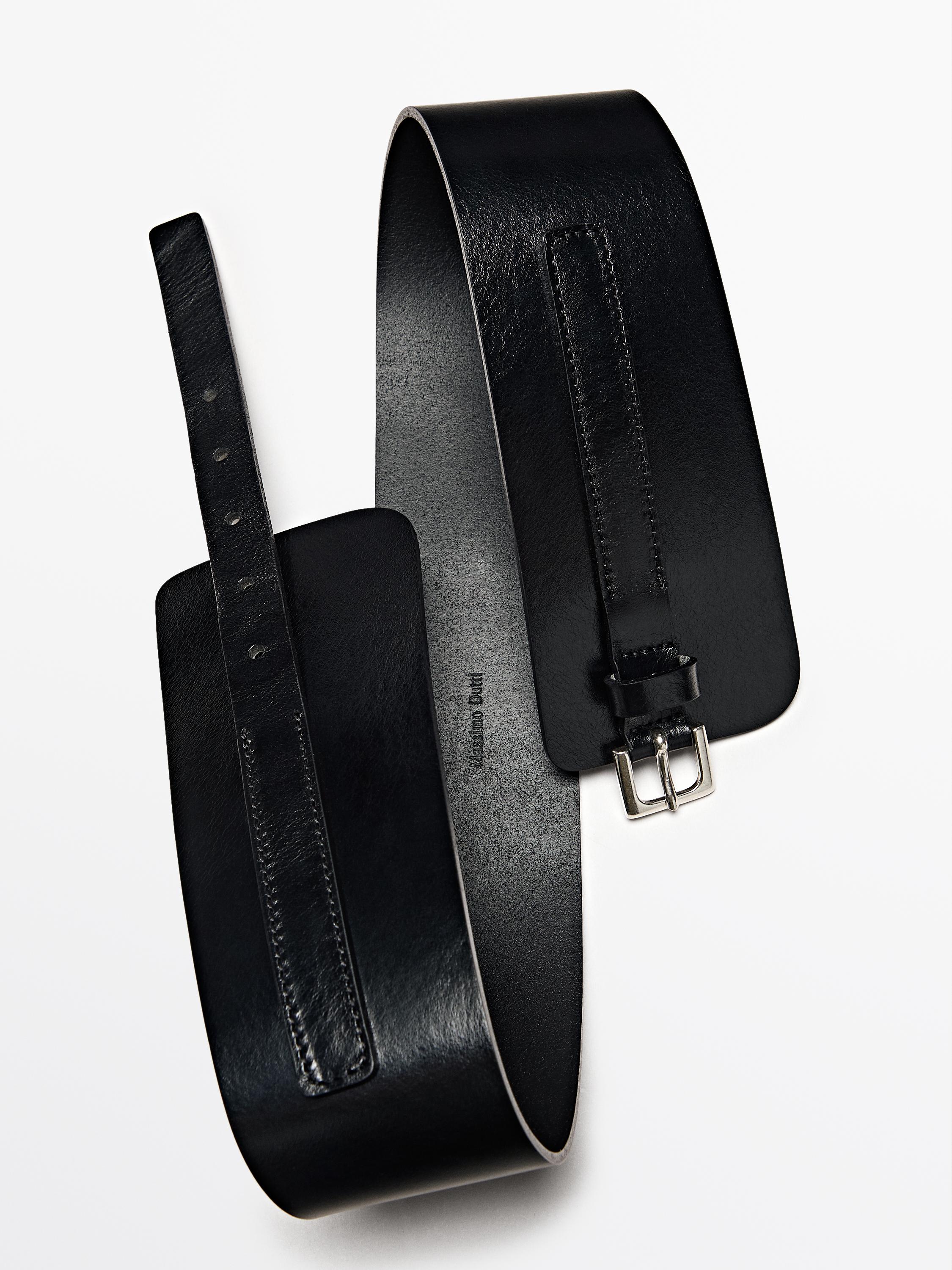 Nappa leather sash belt with square buckle