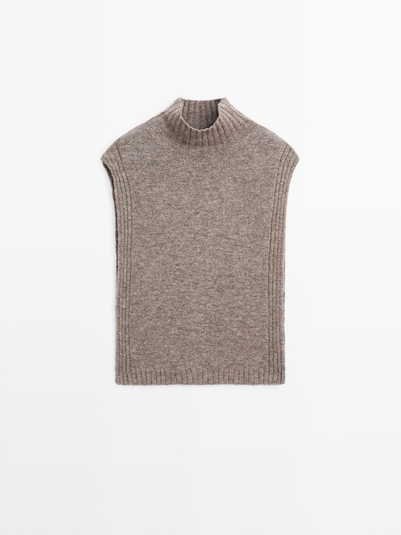Massimo Dutti - Dame - Højhalset Sweater Uden Ærmer - Beige - 01