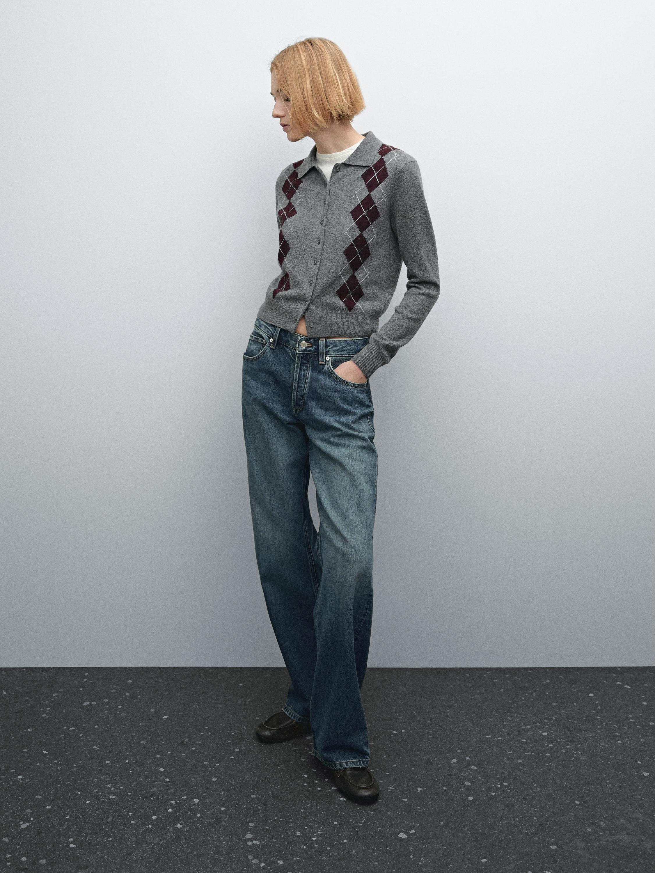 Short diamond polo collar cardigan