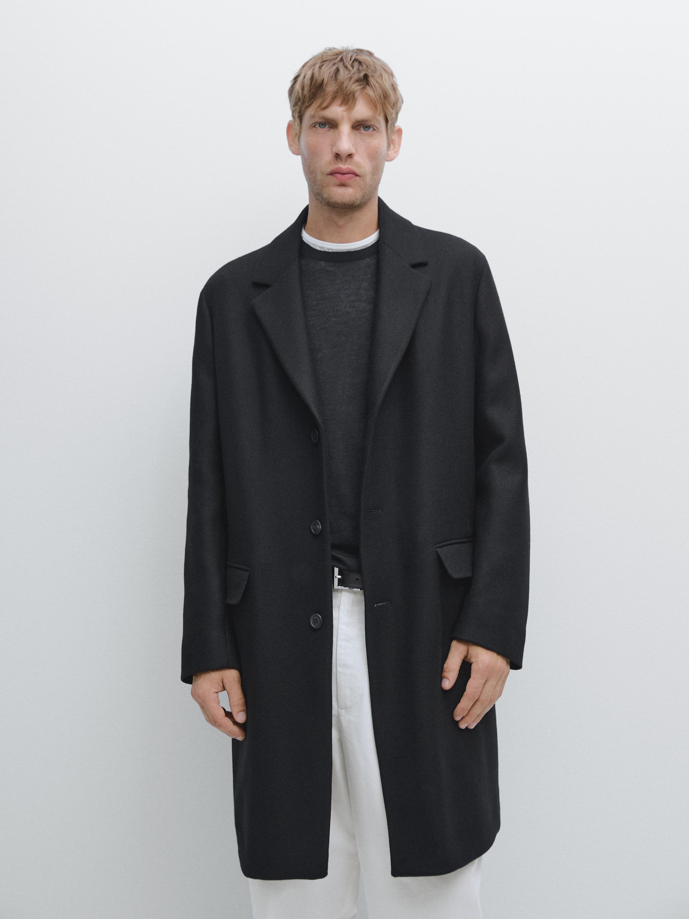 Abrigo solapa largo mezcla lana