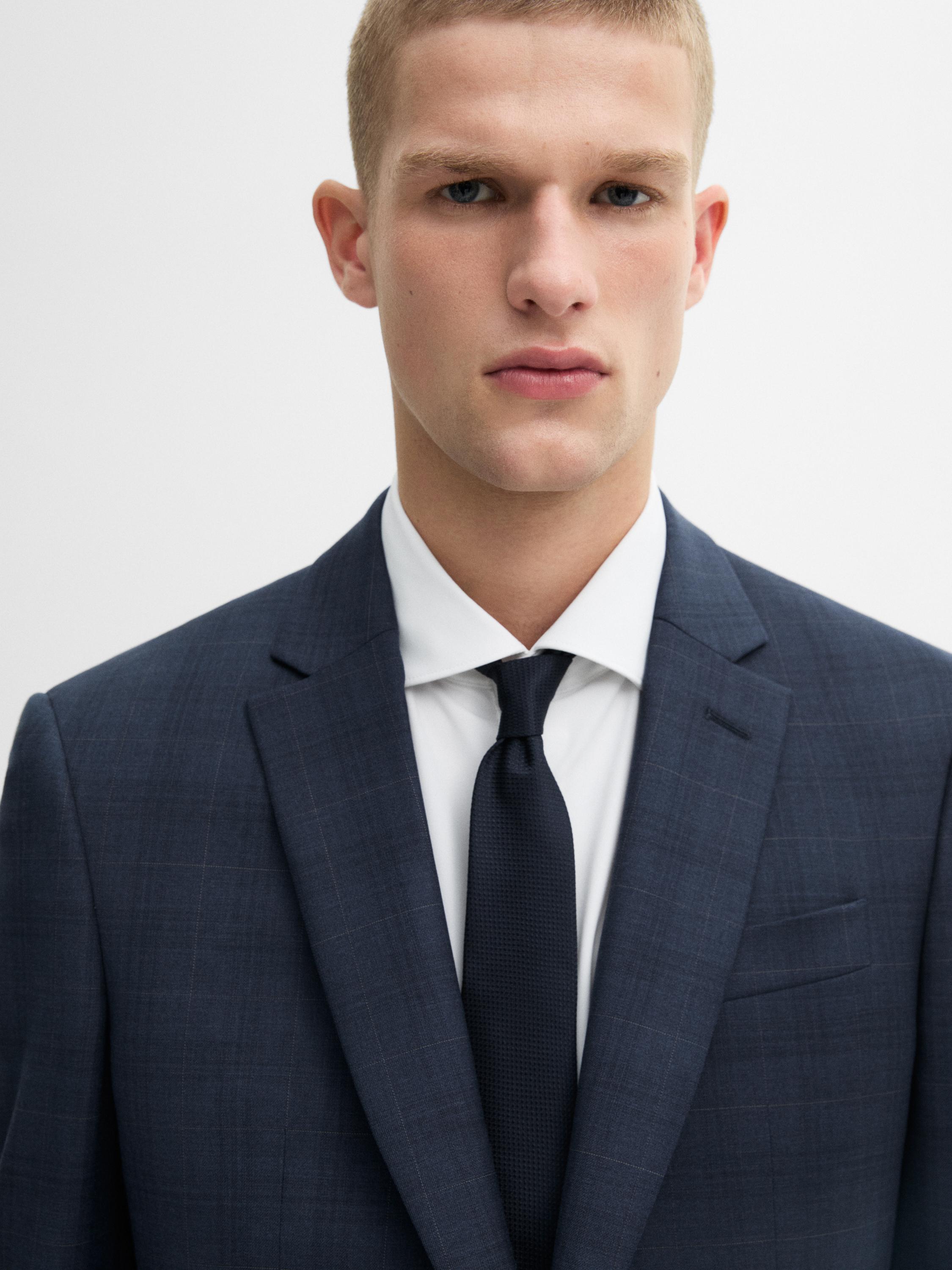 Check wool blend suit blazer