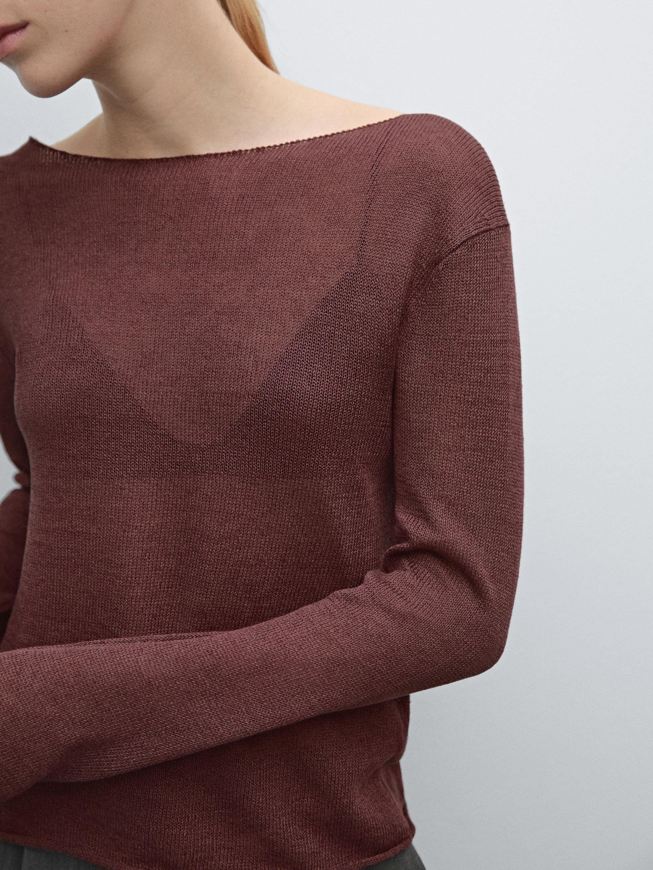 Pull en maille ajourée de lin mélangé
