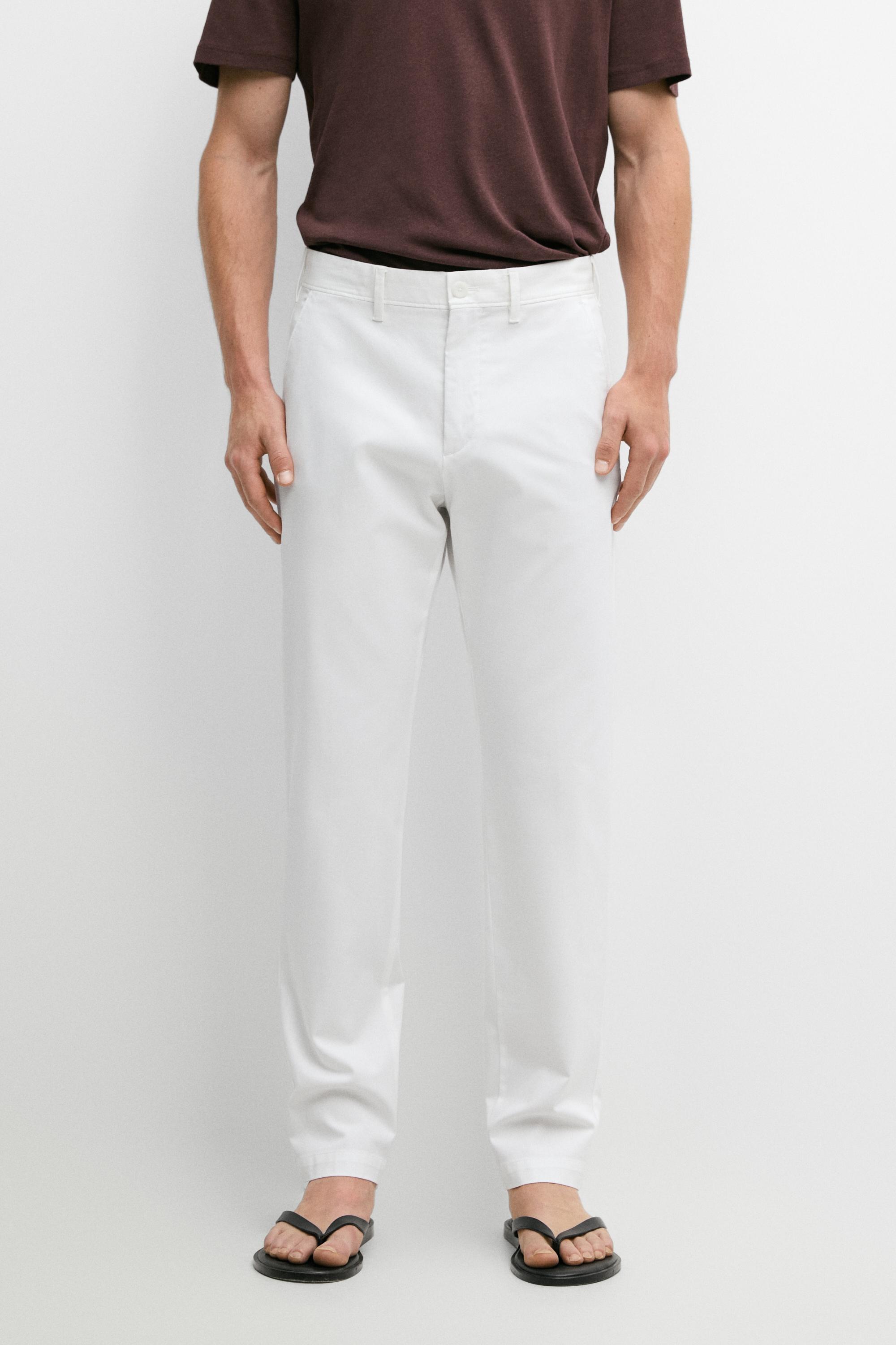 Cotton blend slim fit pants — Off white