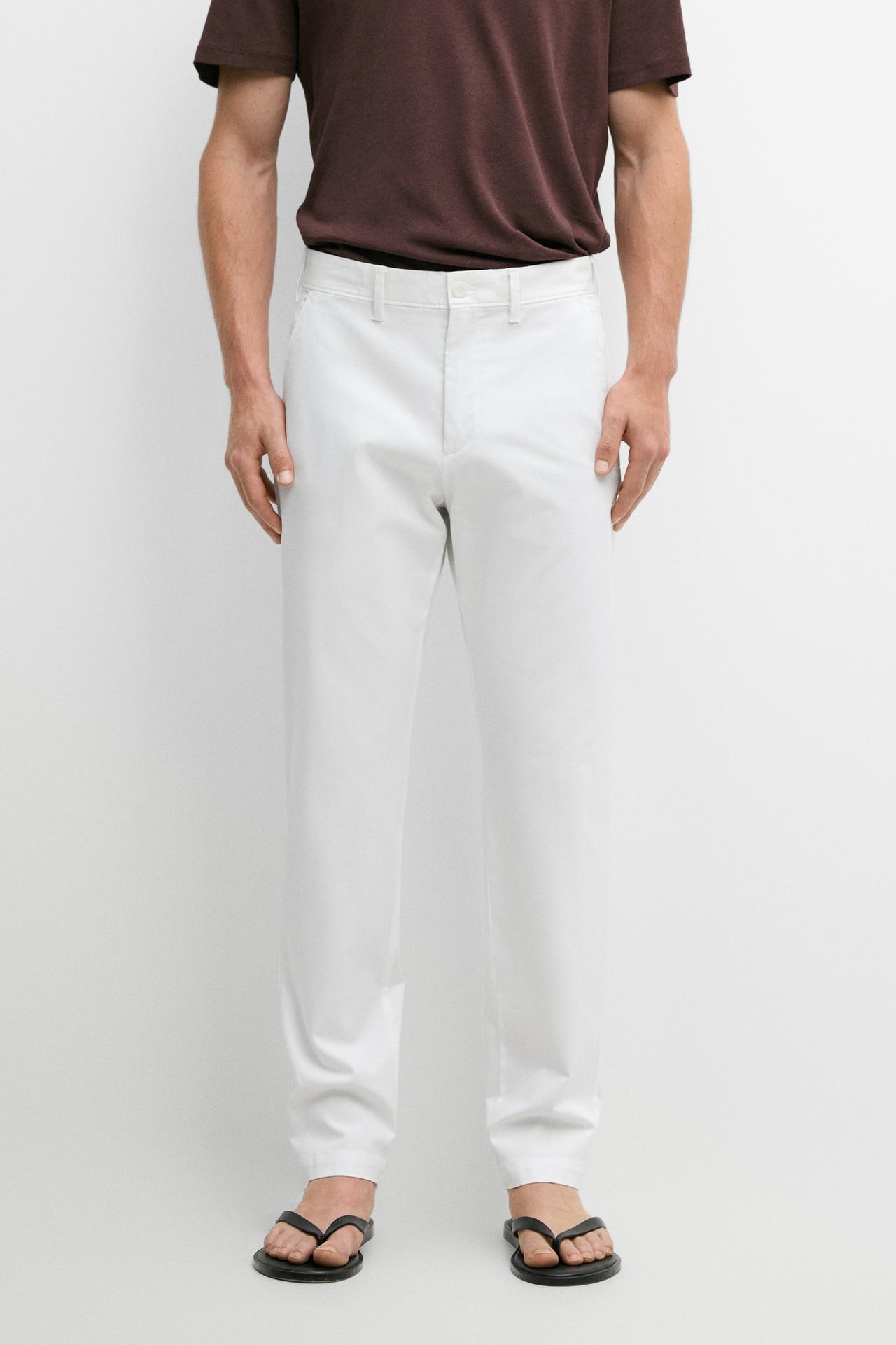 Cotton blend slim fit pants — Off white