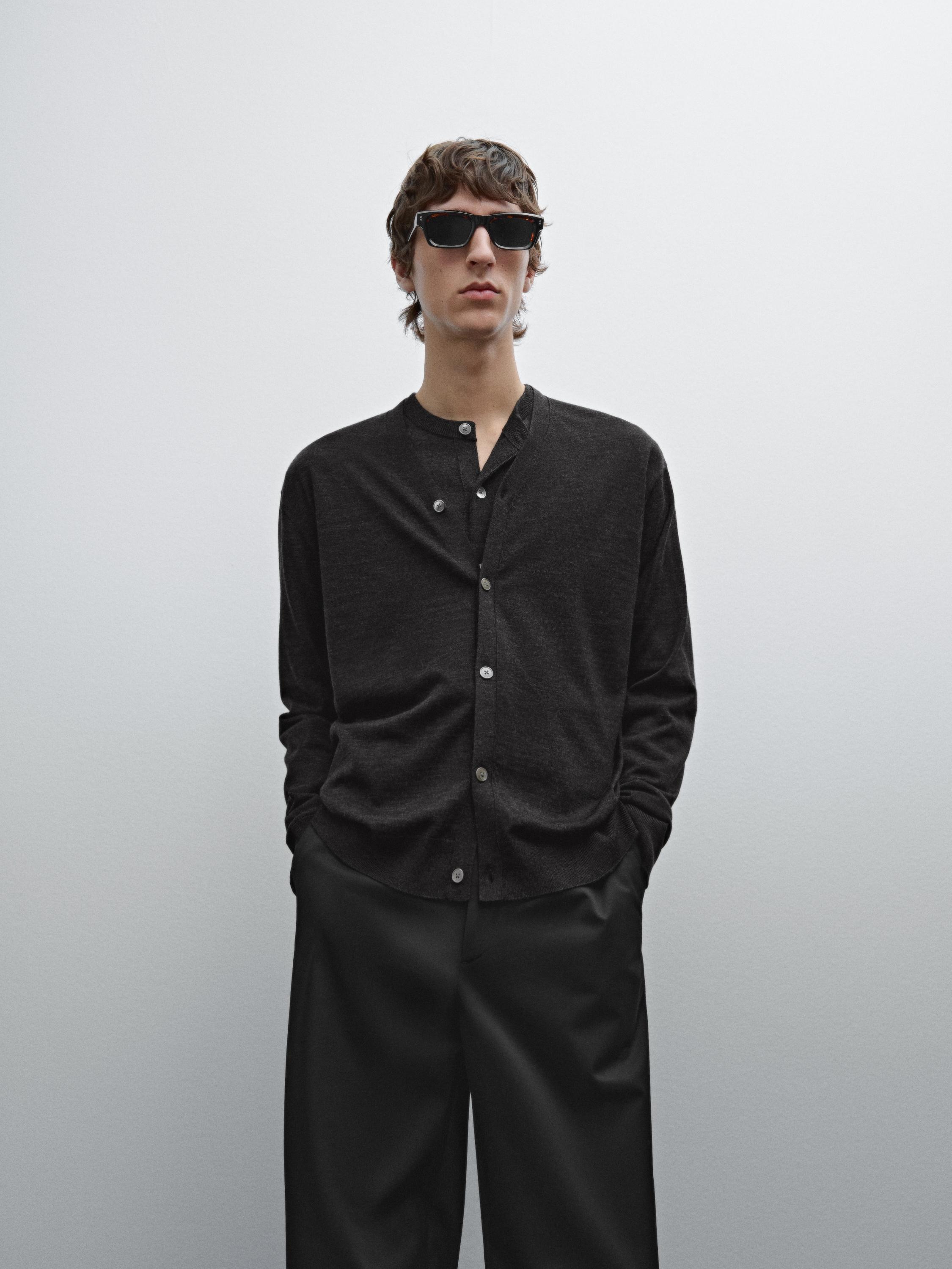 Merino wool V-neck knit cardigan