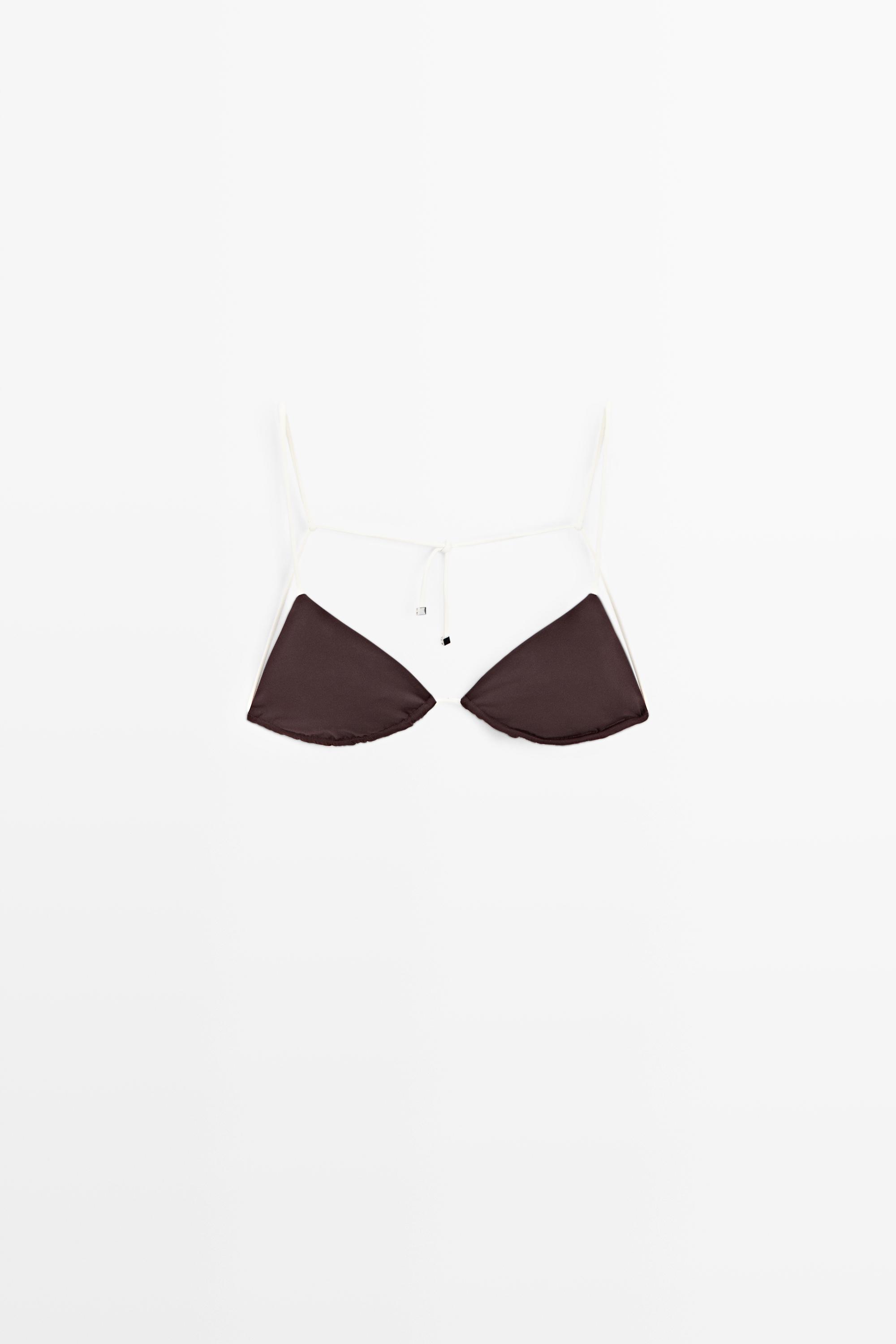 Contrast tie triangle bikini top — BROWN