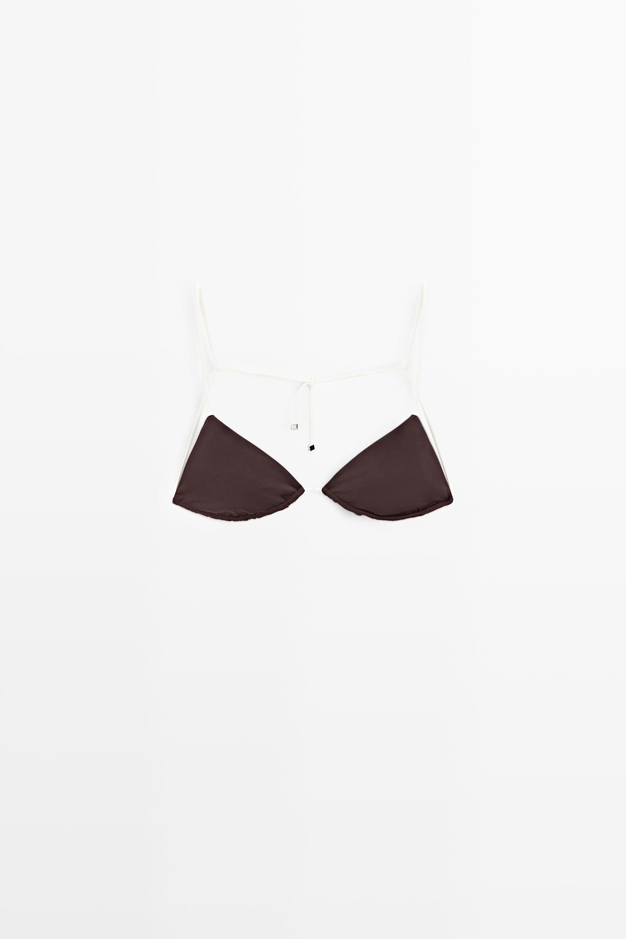 Contrast tie triangle bikini top — BROWN