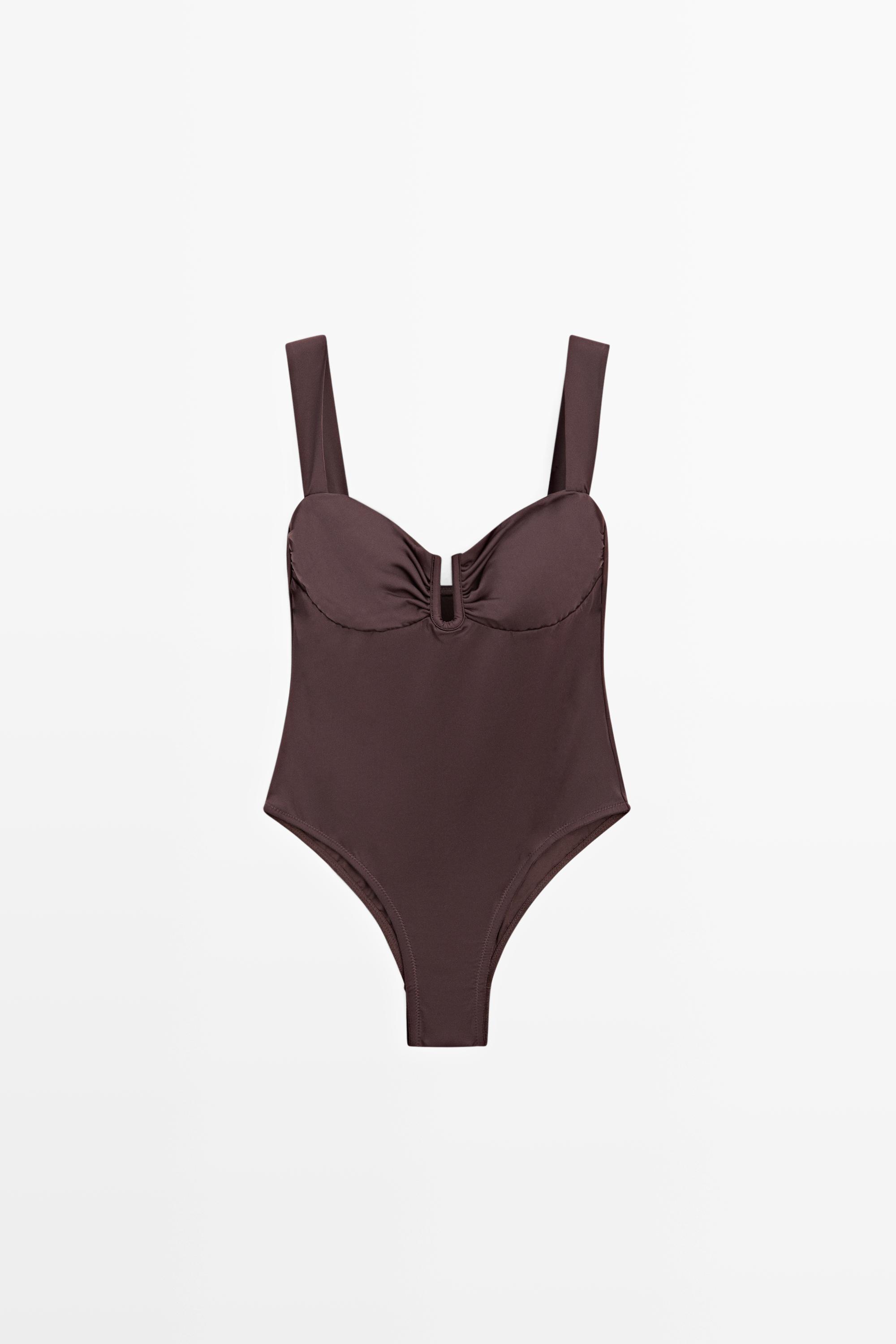 Swimsuit with gathered detail — BROWN