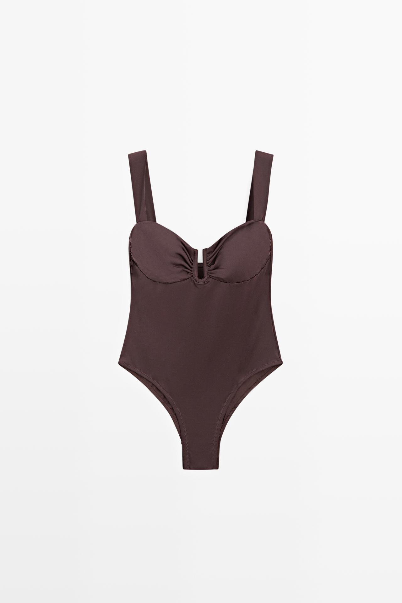 Swimsuit with gathered detail — BROWN