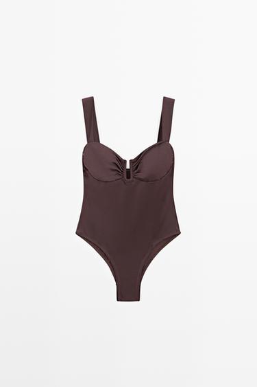 Swimsuit with gathered detail — BROWN 2