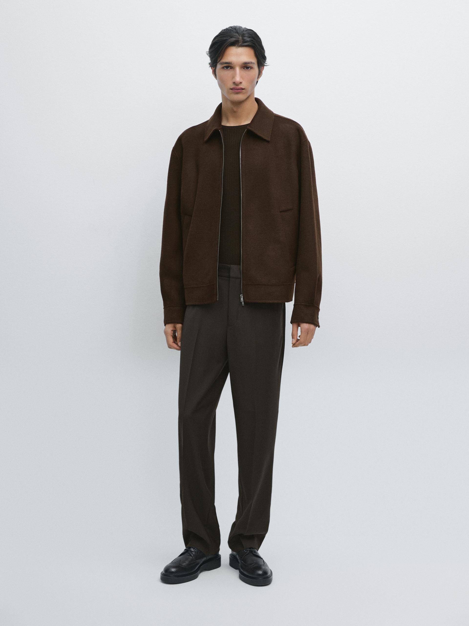 Blouson En Laine Mélangée Avec Fermeture Éclair - Bordeaux - L - Massimo Dutti - Homme