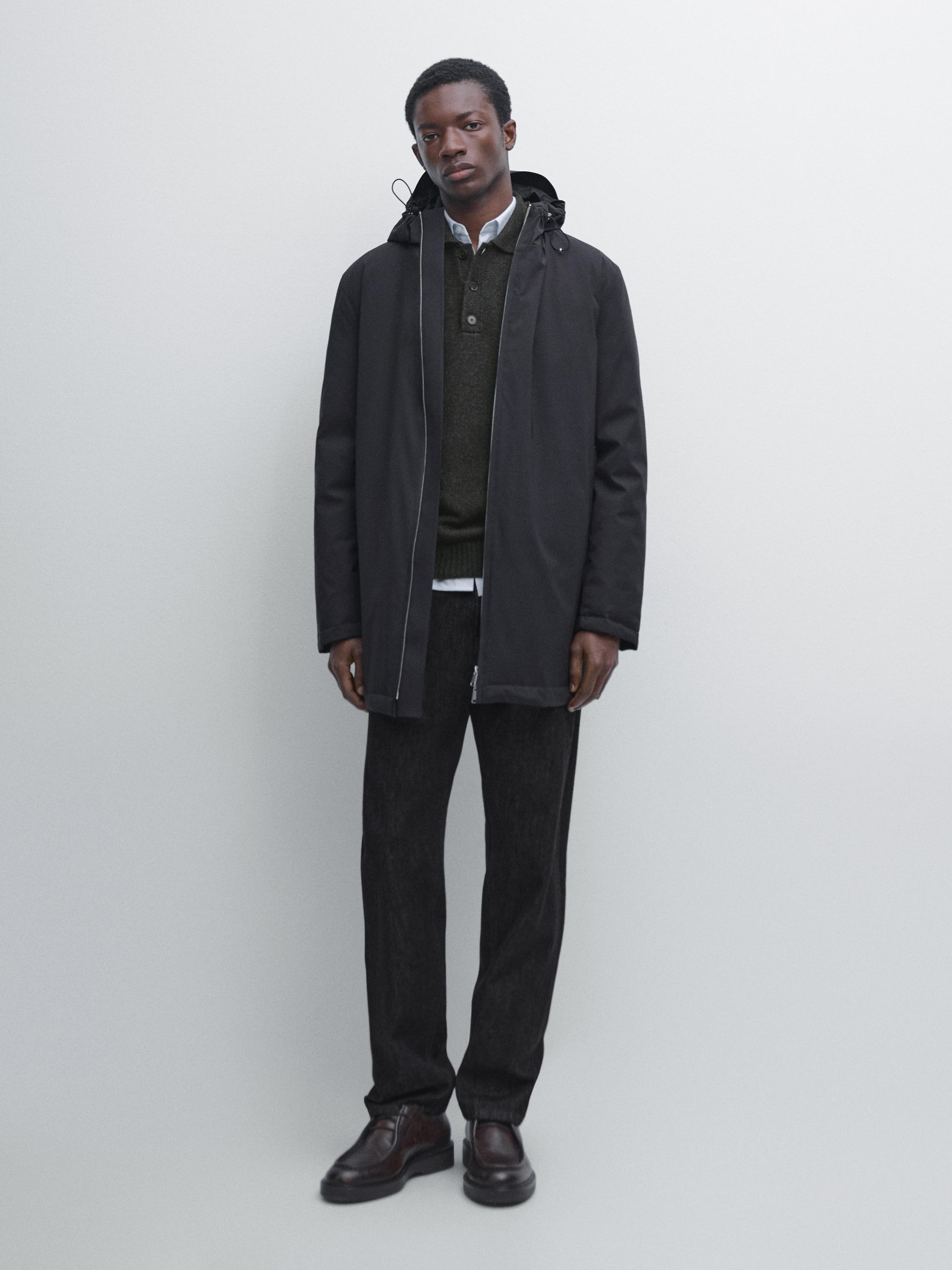 Parka capucha mezcla plumón water repellent