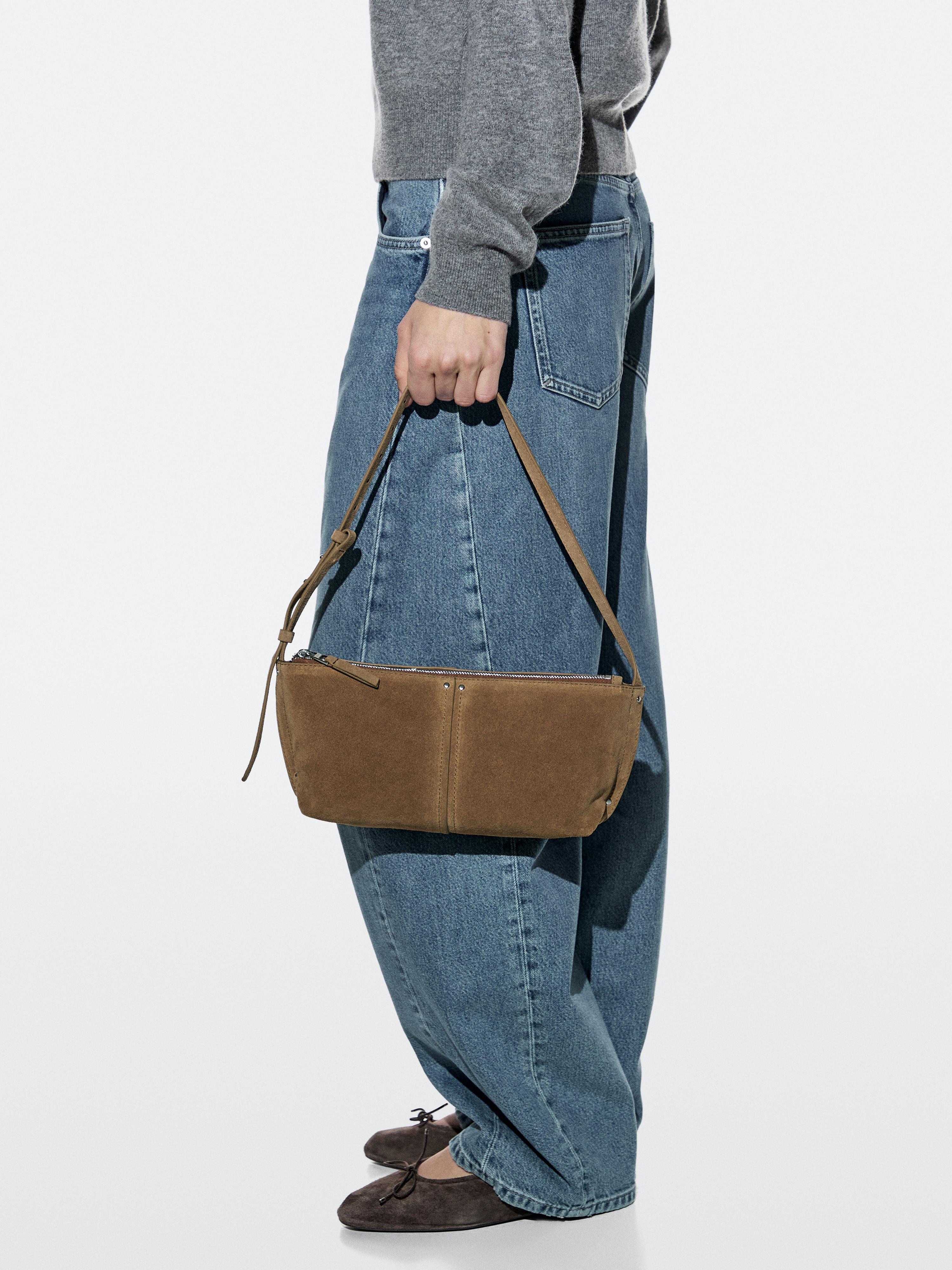 Чанта за рамо от естествен велур