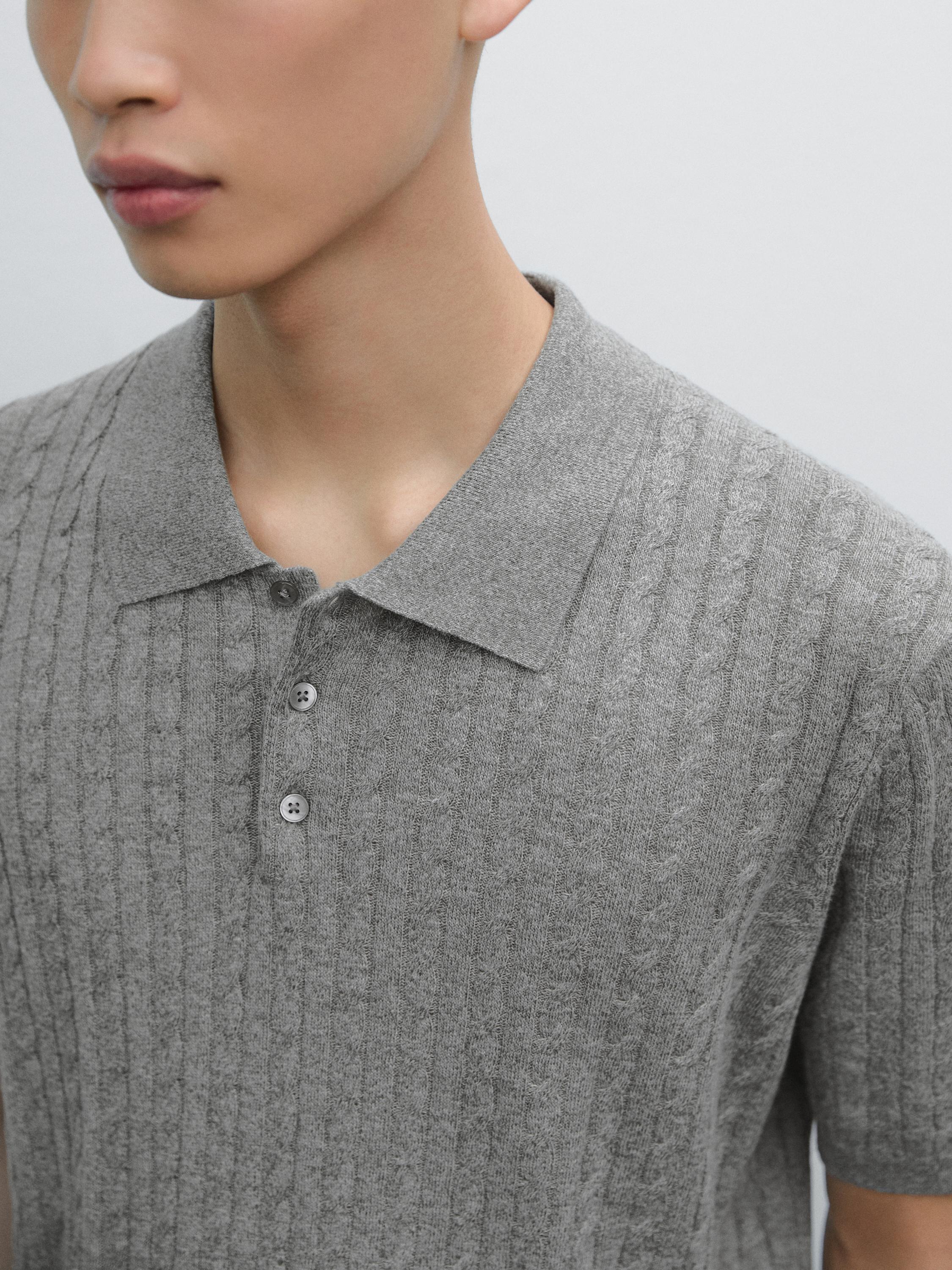Cotton and linen blend knit polo sweater