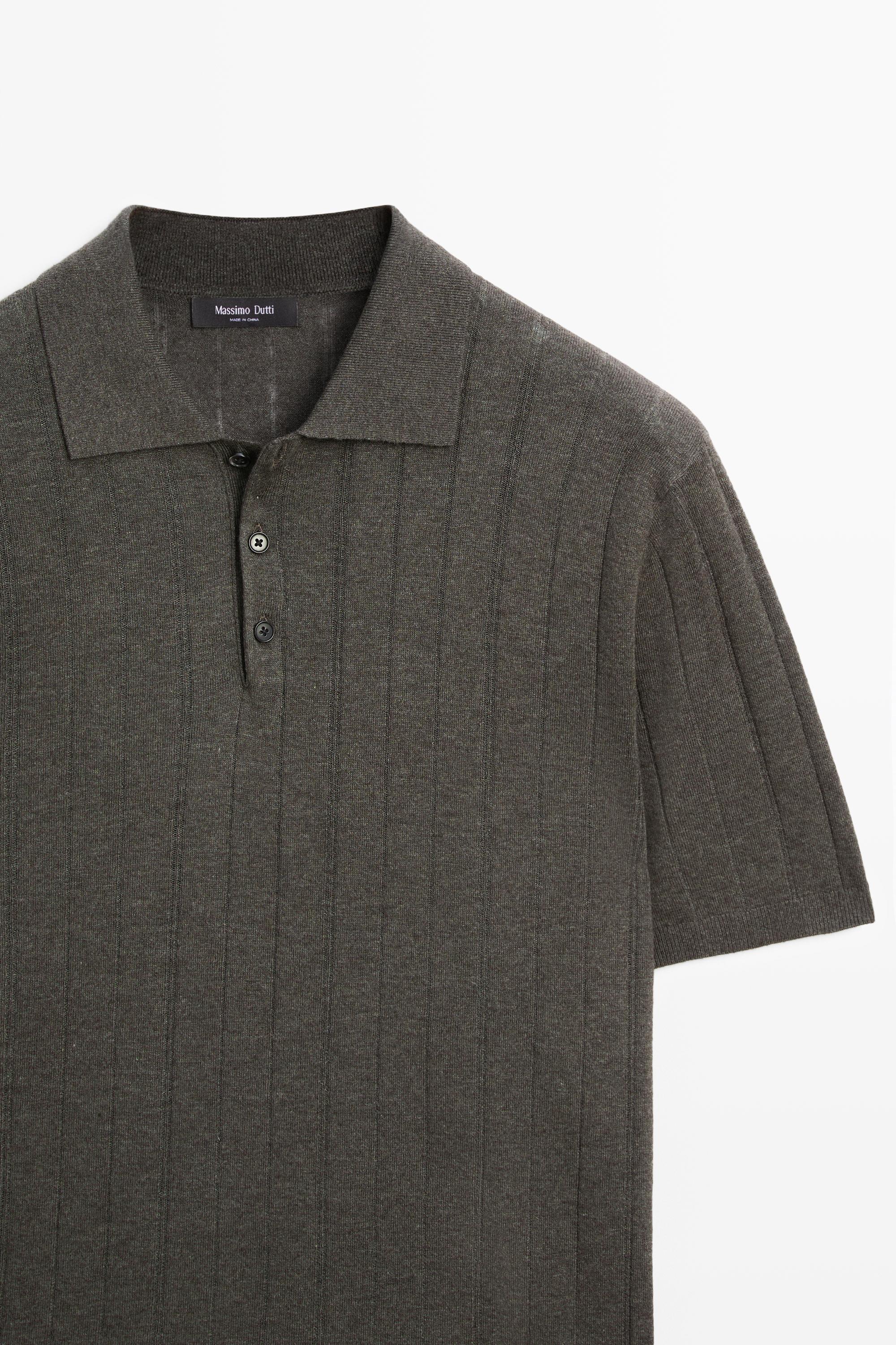 Knit cotton blend polo shirt with short sleeves — CHARCOAL
