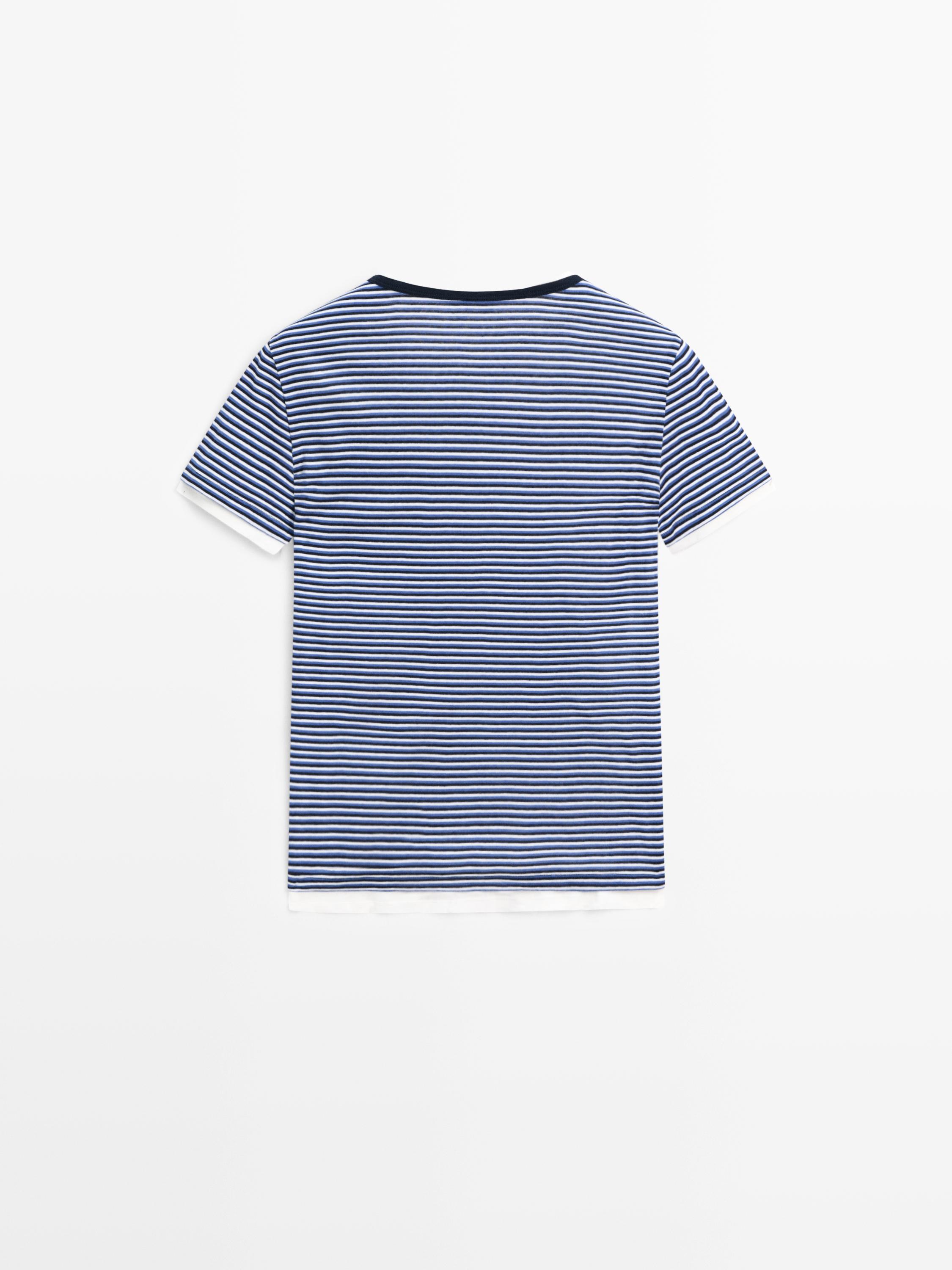 Striped double-layer T-shirt with short sleeves — BLUE