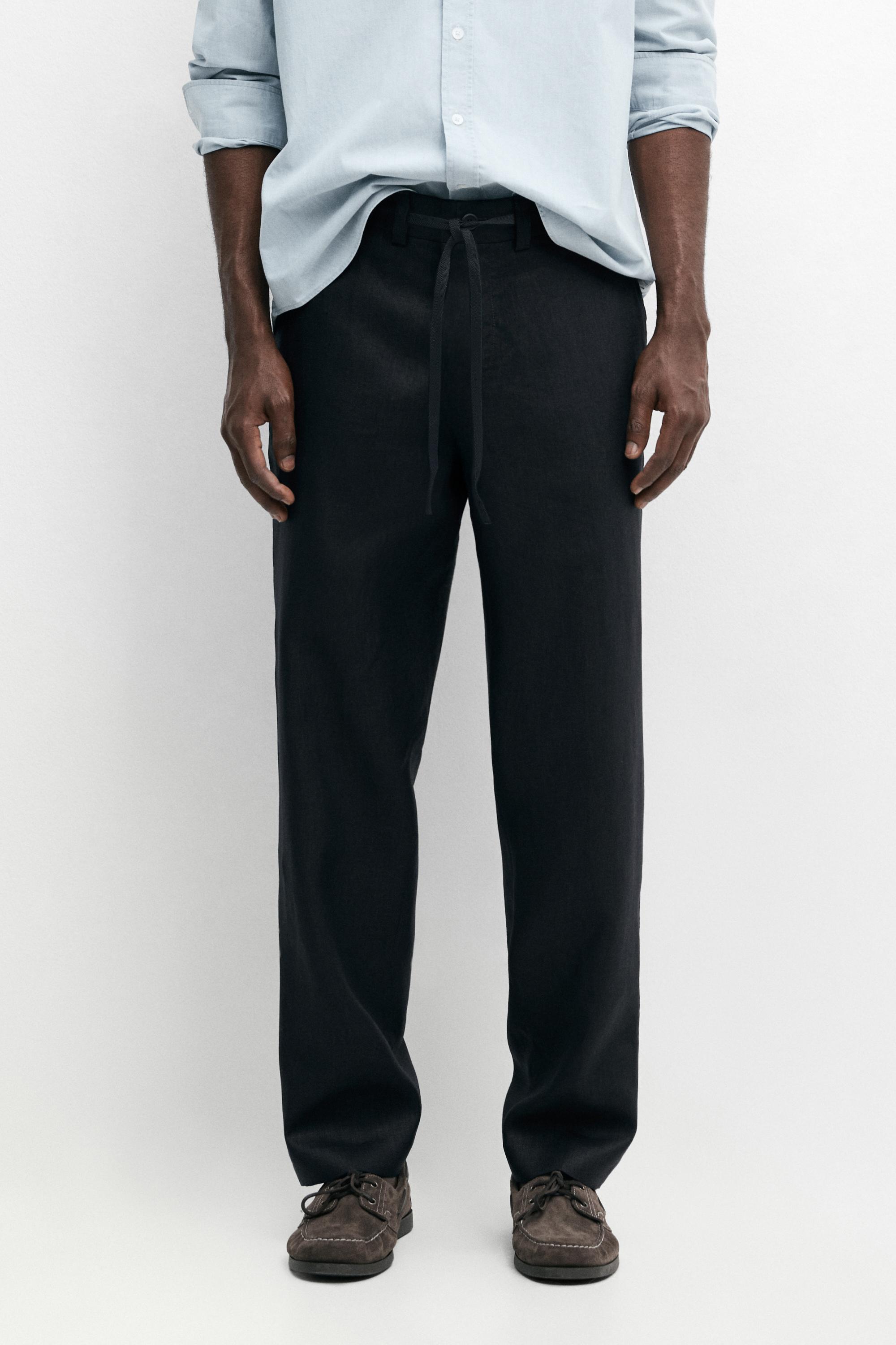 بنطلون كتان 100% بخصر مرن