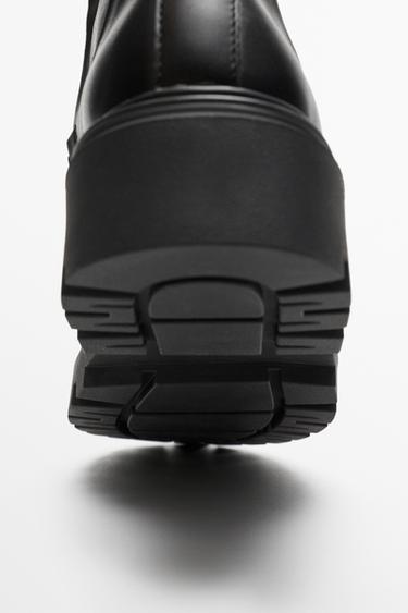 Flat leather ankle boot with track sole — BLACK 6