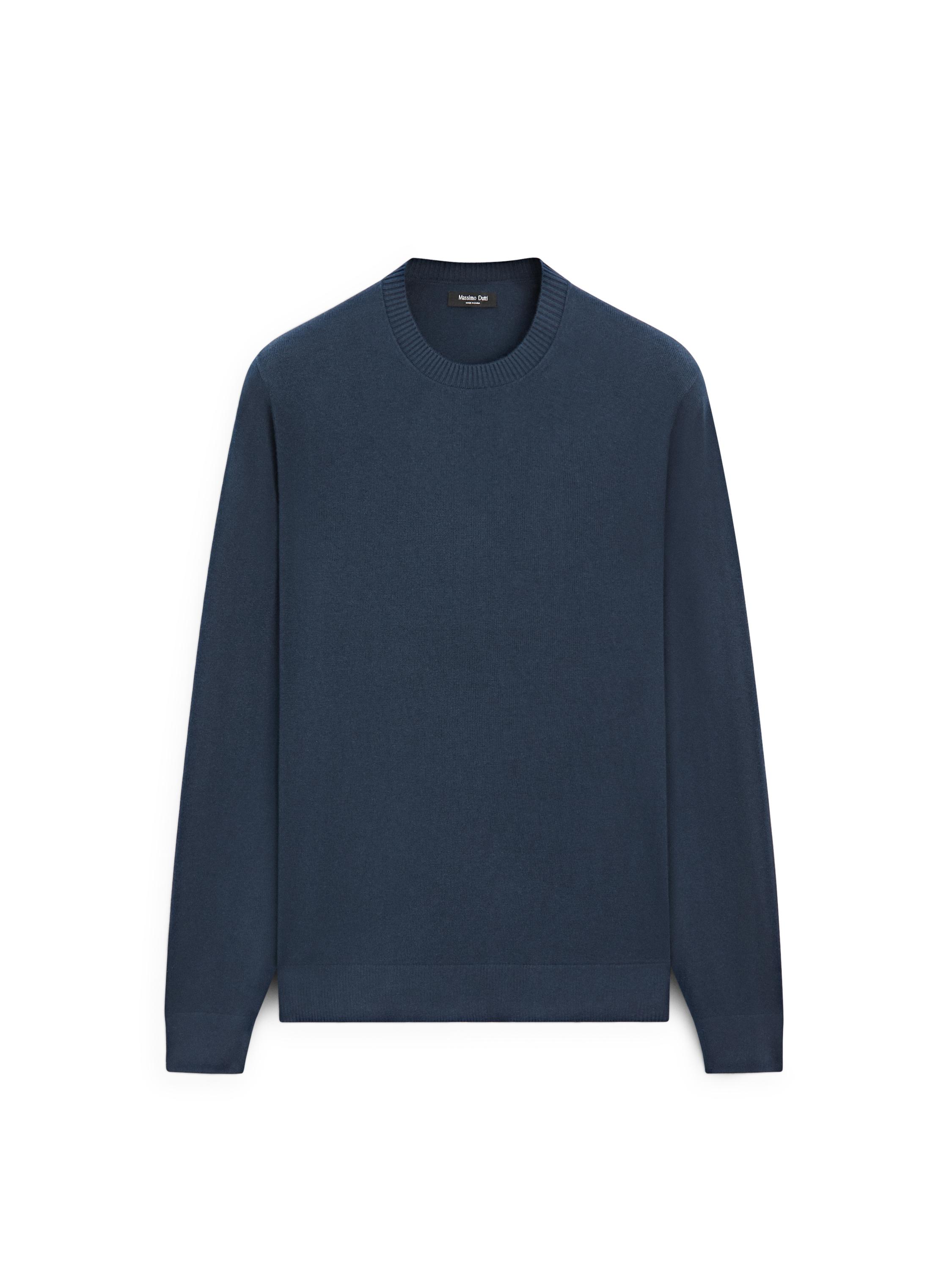 Knit cotton and wool sweater with crew neck — Dark blue