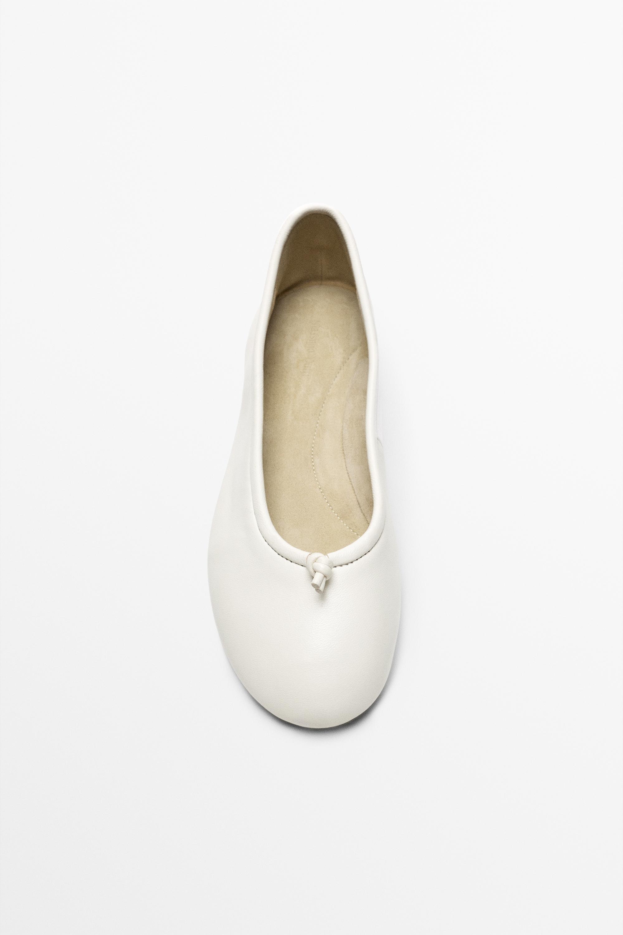 Leather knot ballet flat · White · Balletâ Flats | Massimo Dutti