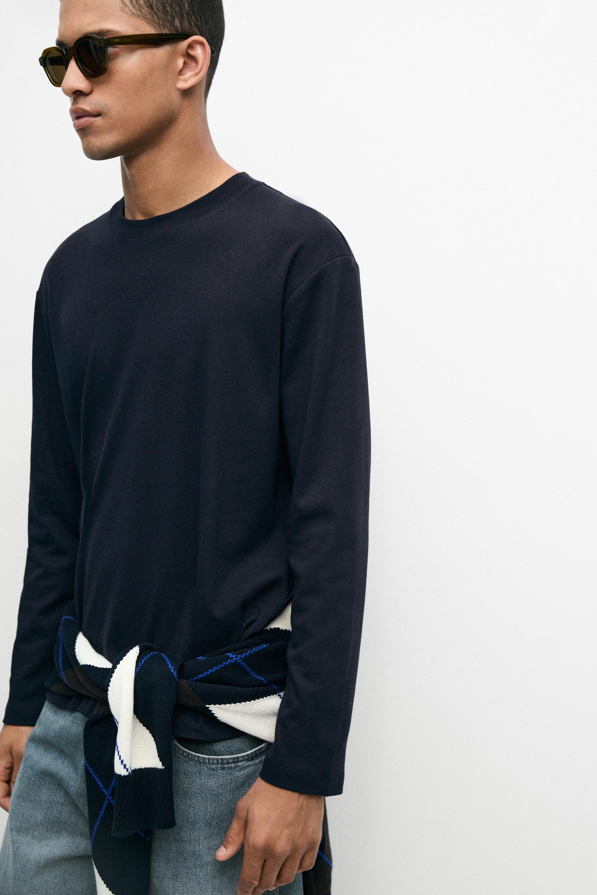100% cotton long sleeve T-shirt — NAVY BLUE
