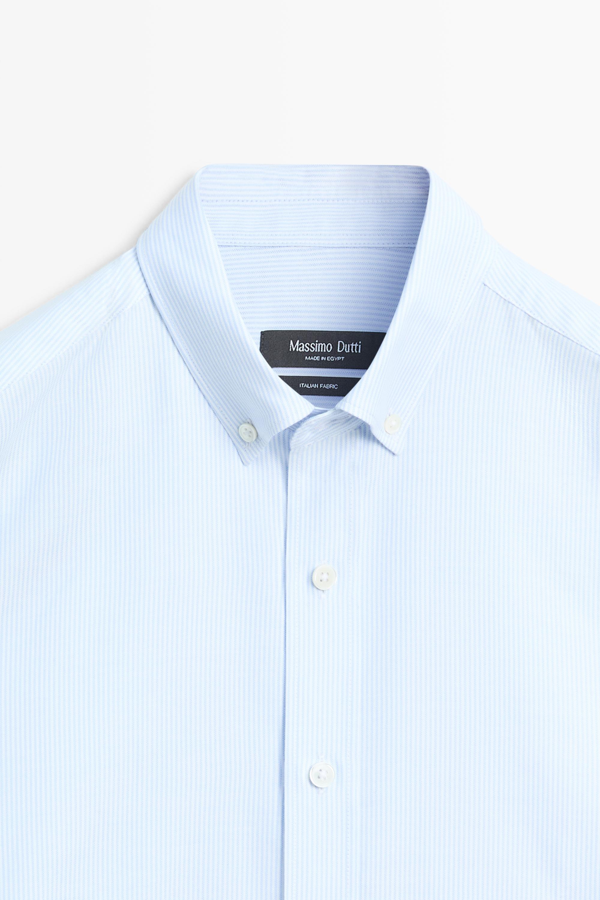 100% cotton regular fit striped shirt — SKY BLUE
