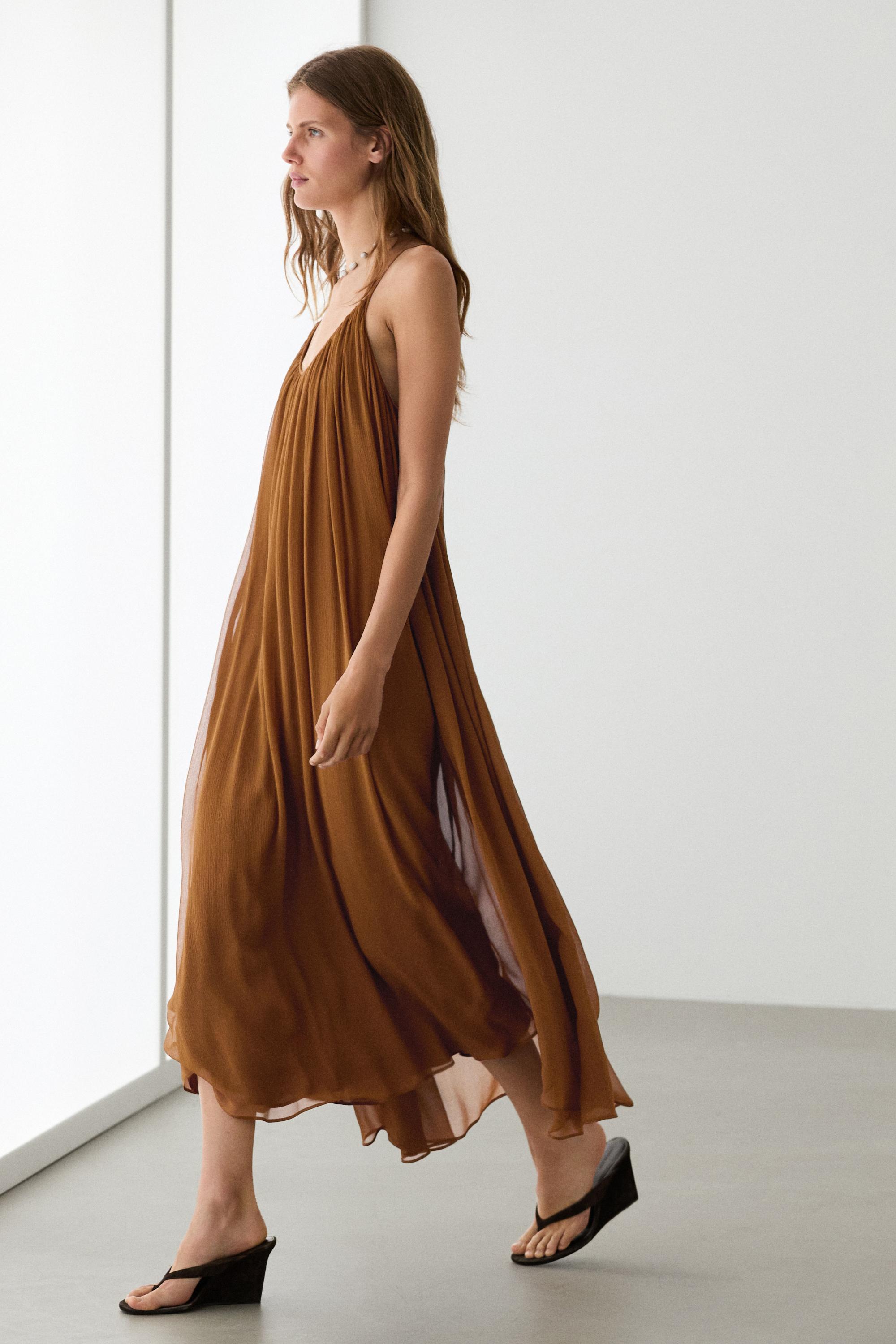 Midikleid 100 % Seide mit Raffung